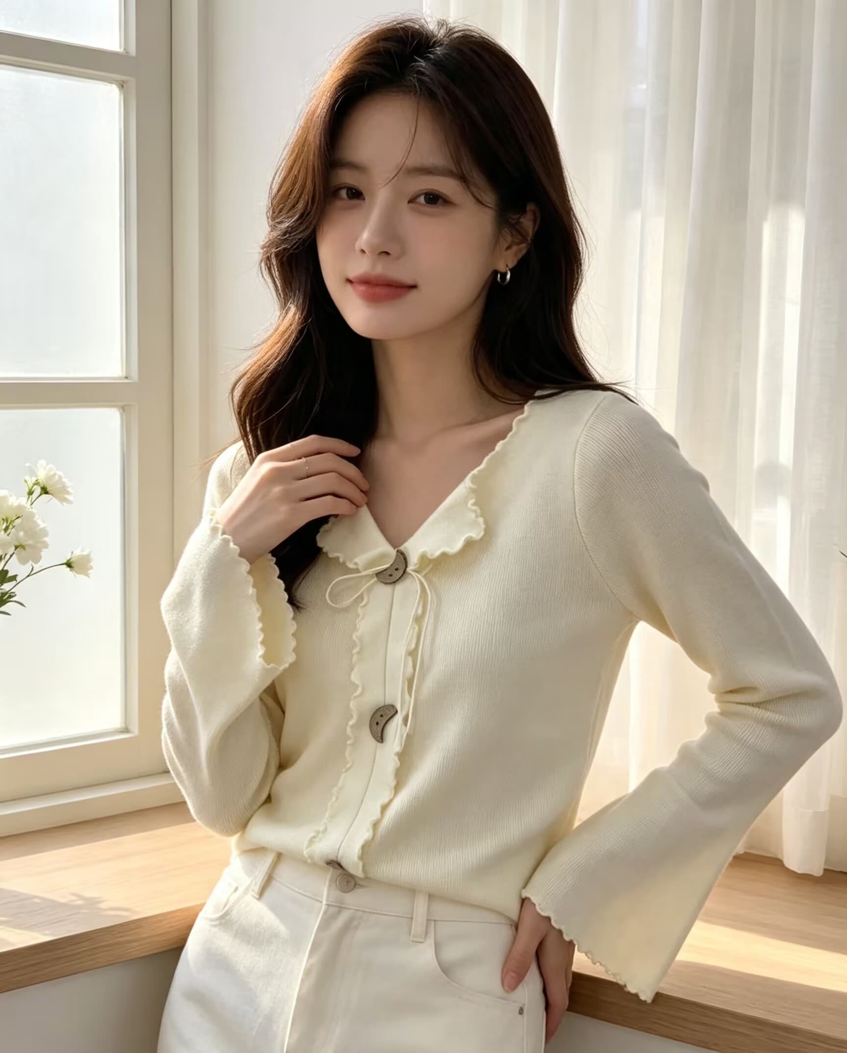한 부서 연령 감소 다용도 프릴 V넥 다용도 니트 스웨터 여성 2026 년 가을 겨울 새로운 몸매 가꾸기 슬림해 보이는 맨위 상세 이미지 9