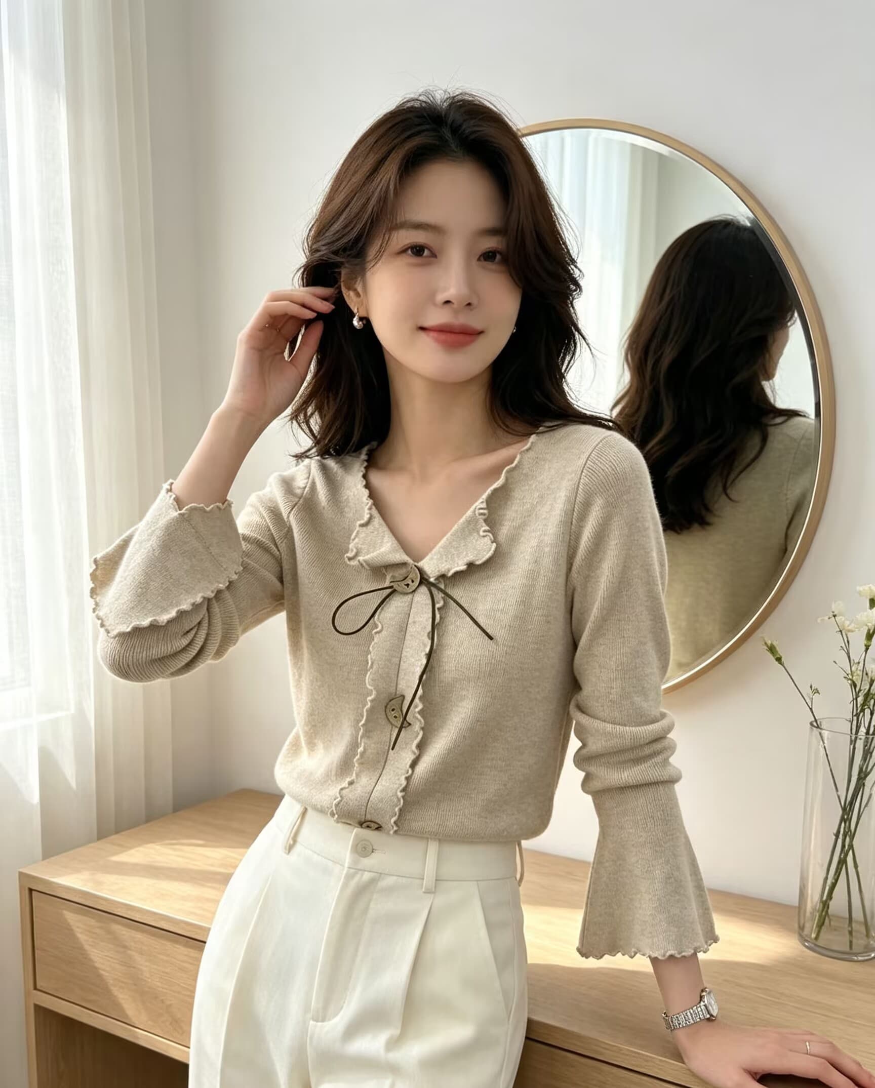 한 부서 연령 감소 다용도 프릴 V넥 다용도 니트 스웨터 여성 2026 년 가을 겨울 새로운 몸매 가꾸기 슬림해 보이는 맨위 상세 이미지 19