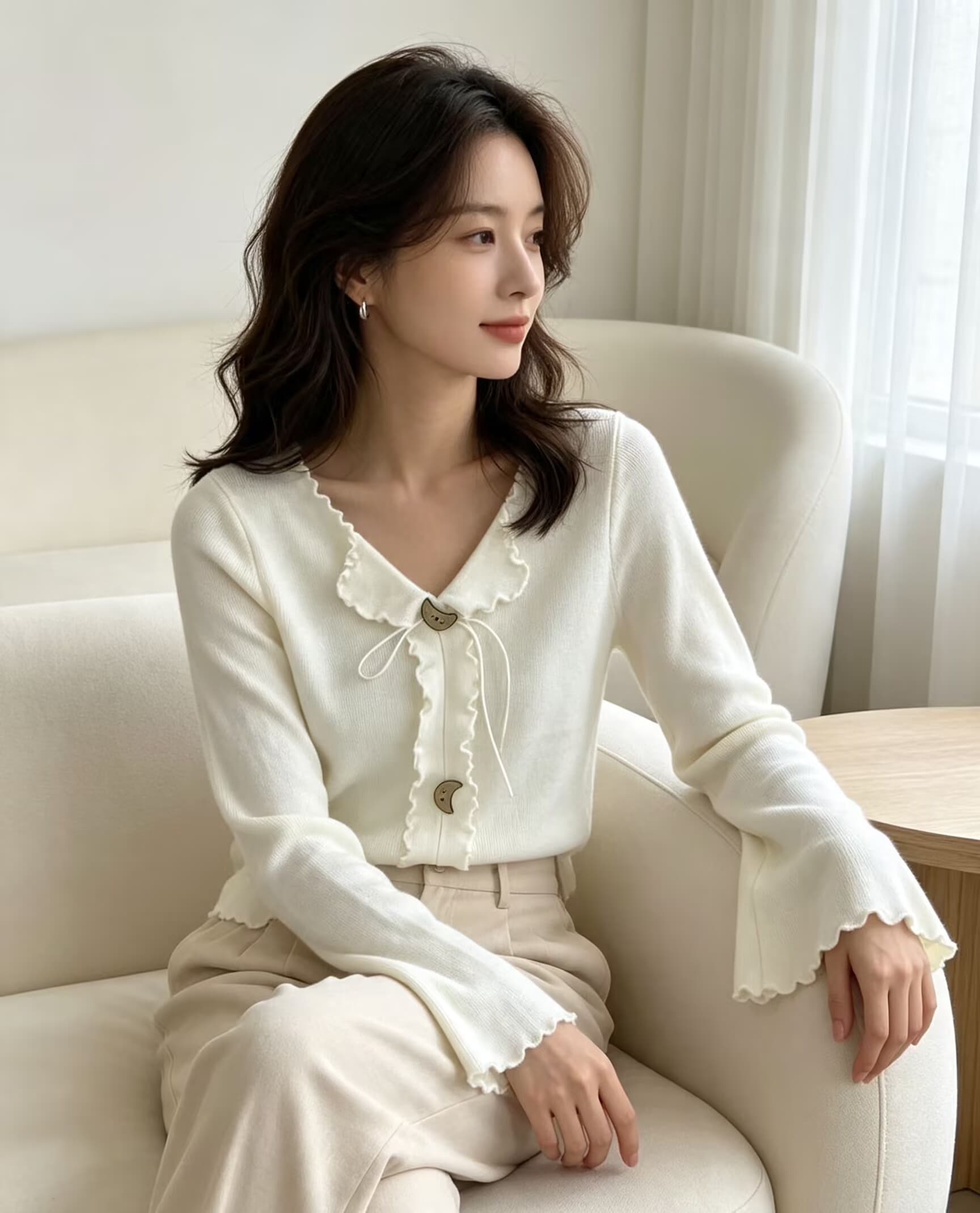 한 부서 연령 감소 다용도 프릴 V넥 다용도 니트 스웨터 여성 2026 년 가을 겨울 새로운 몸매 가꾸기 슬림해 보이는 맨위 상세 이미지 25
