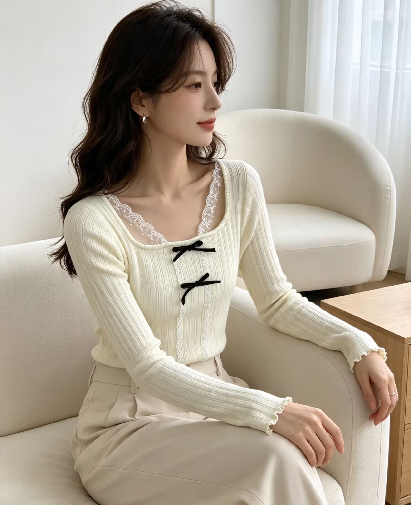 한 부서 기본 셔츠 여성 대 네클라인 슬림해 보이는 이슬 쇄골 꼬집기 허리 다용도 인사이드 가져 가라. 긴팔 맨위 이미지 2