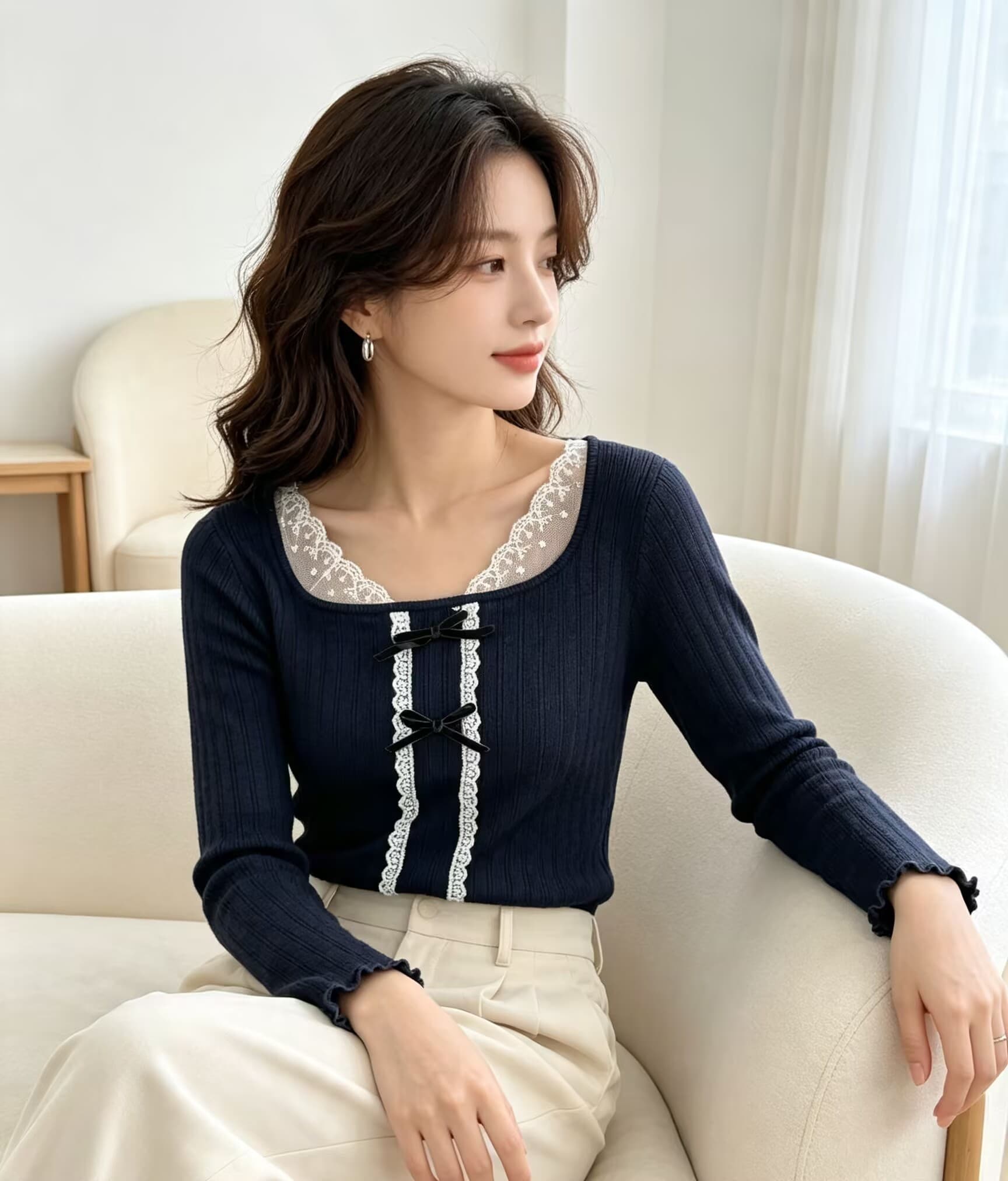 한 부서 기본 셔츠 여성 대 네클라인 슬림해 보이는 이슬 쇄골 꼬집기 허리 다용도 인사이드 가져 가라. 긴팔 맨위 이미지 3