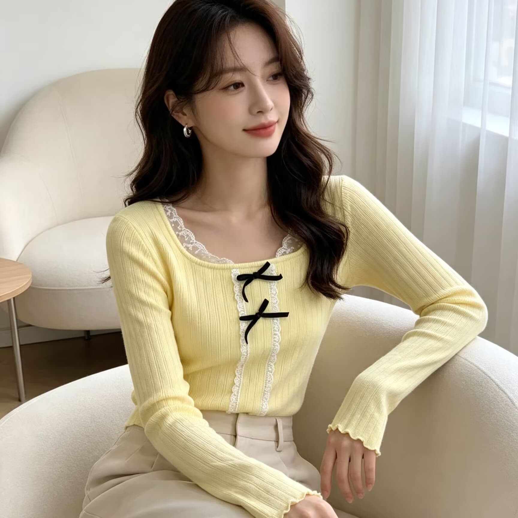 한 부서 기본 셔츠 여성 대 네클라인 슬림해 보이는 이슬 쇄골 꼬집기 허리 다용도 인사이드 가져 가라. 긴팔 맨위 이미지 5