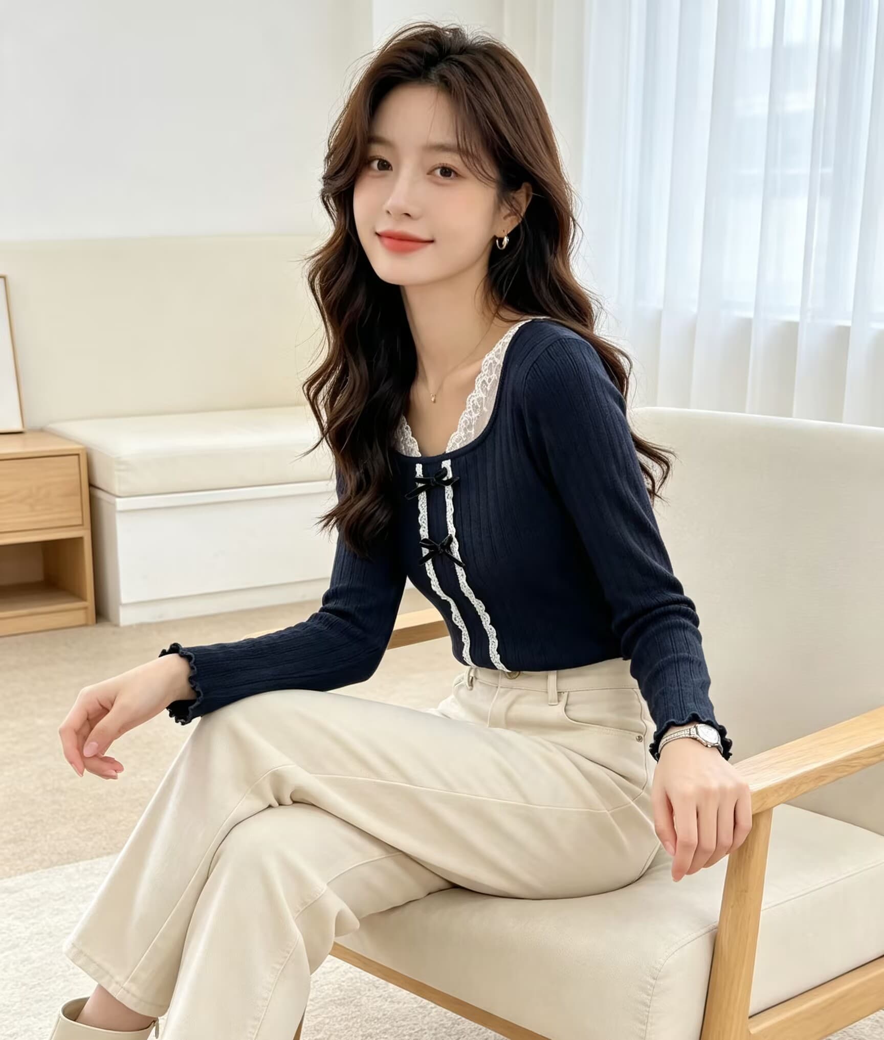 한 부서 기본 셔츠 여성 대 네클라인 슬림해 보이는 이슬 쇄골 꼬집기 허리 다용도 인사이드 가져 가라. 긴팔 맨위 상세 이미지 8