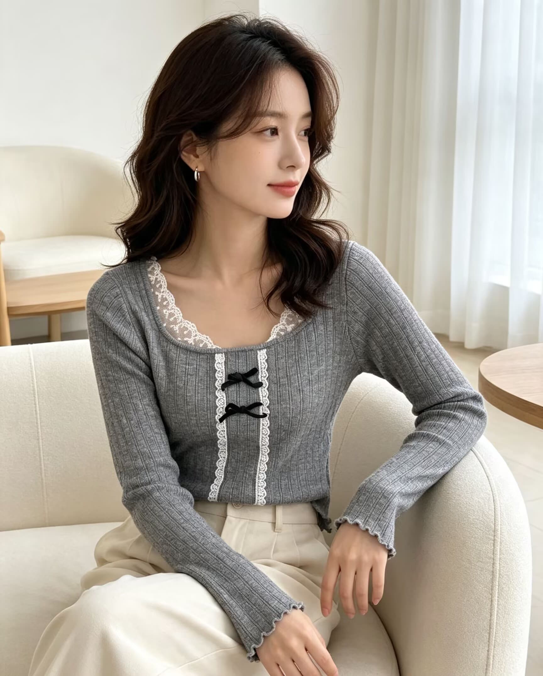 한 부서 기본 셔츠 여성 대 네클라인 슬림해 보이는 이슬 쇄골 꼬집기 허리 다용도 인사이드 가져 가라. 긴팔 맨위 상세 이미지 18