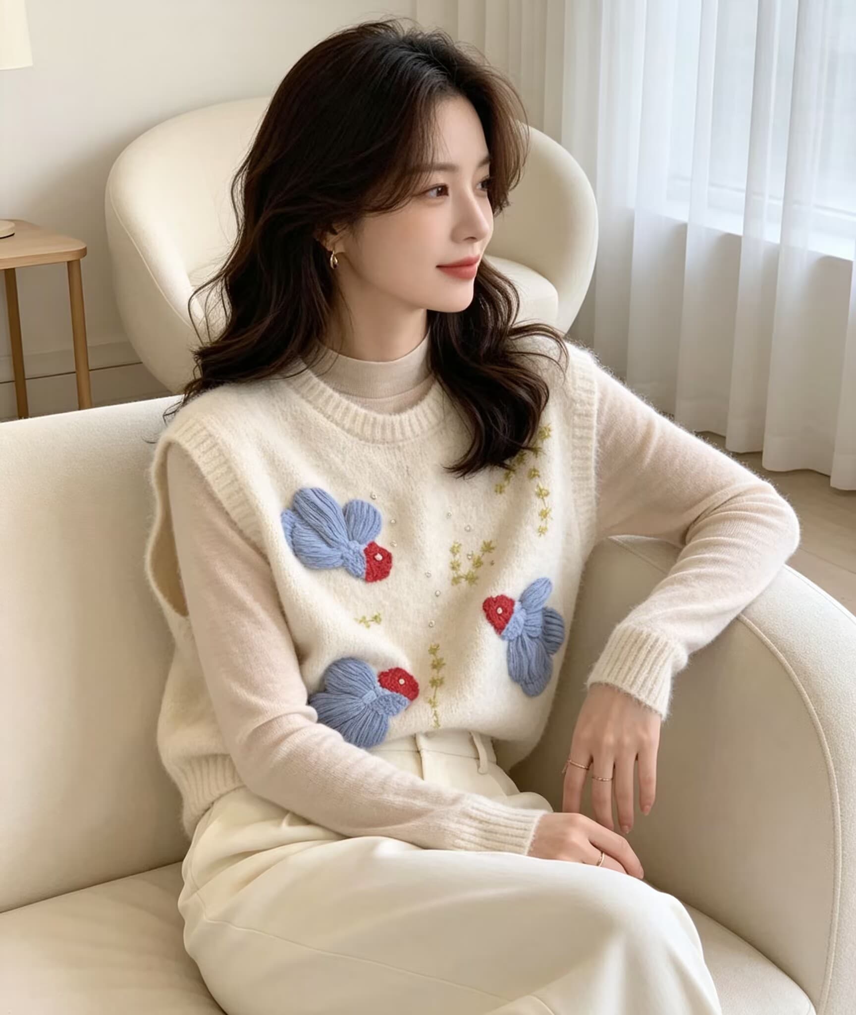 가을 겨울철 새로운 무거운 작업 비즈 박기 부드러운 찹쌀 외국 가스 자카드 니트 라운드 넥 베스트 스웨터 상세 이미지 14