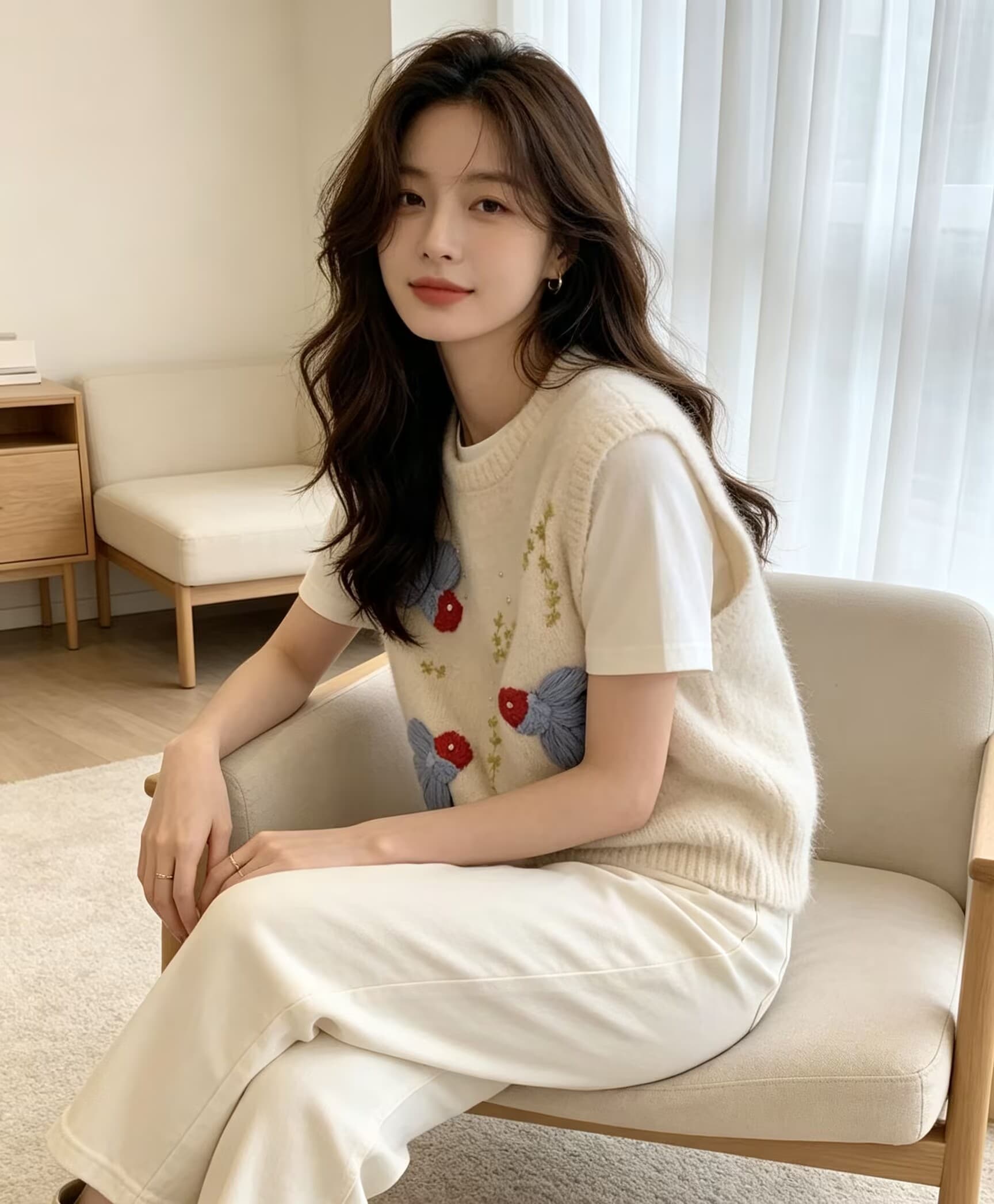 가을 겨울철 새로운 무거운 작업 비즈 박기 부드러운 찹쌀 외국 가스 자카드 니트 라운드 넥 베스트 스웨터 상세 이미지 16