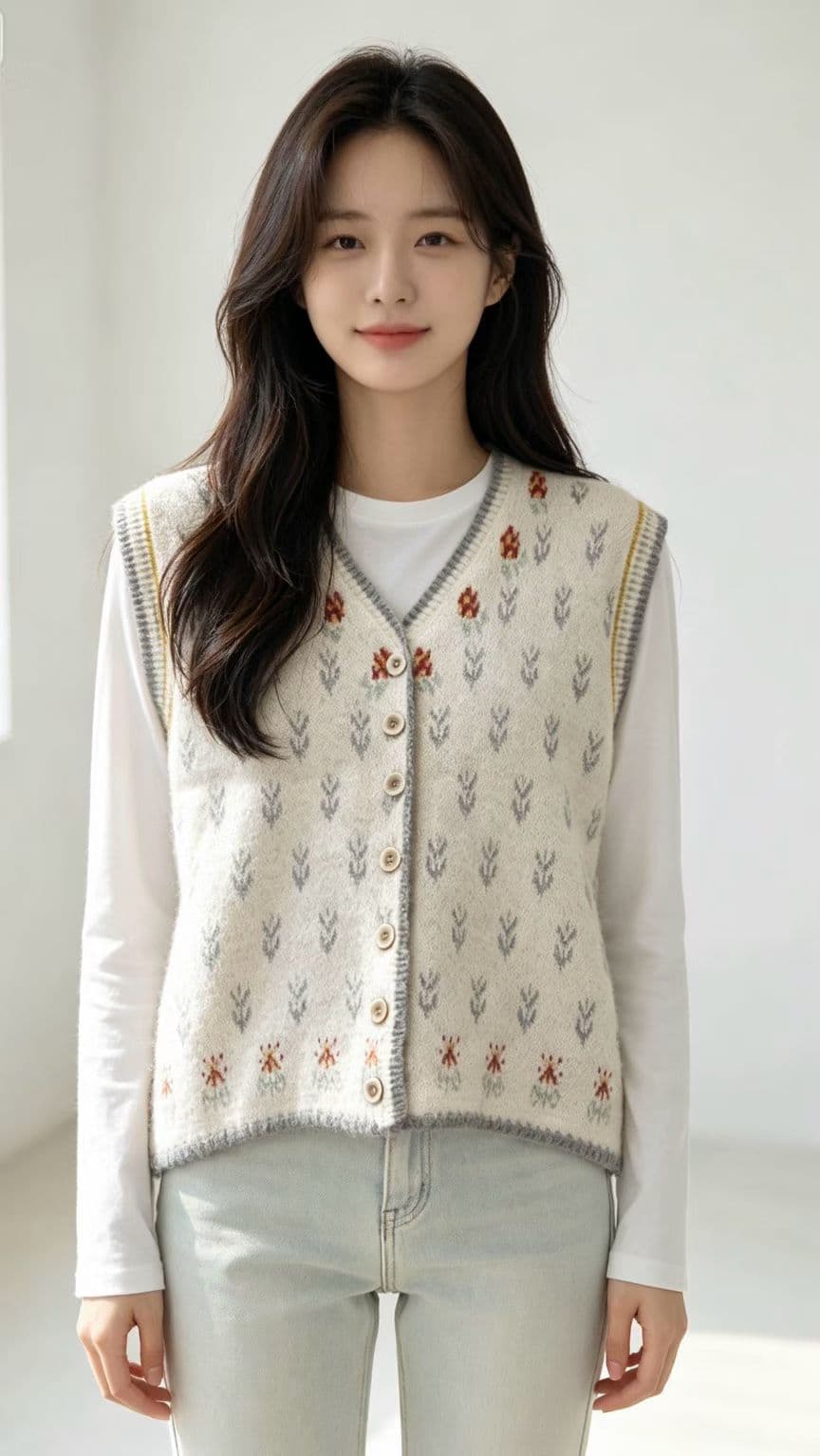 이른 봄 새로운 레트로 자수 V넥 니트 조끼 여자 문예 바람 쇼트 스타일 민소매 스택 착용 외부 가져 가라. 어깨 맨위 이미지 2