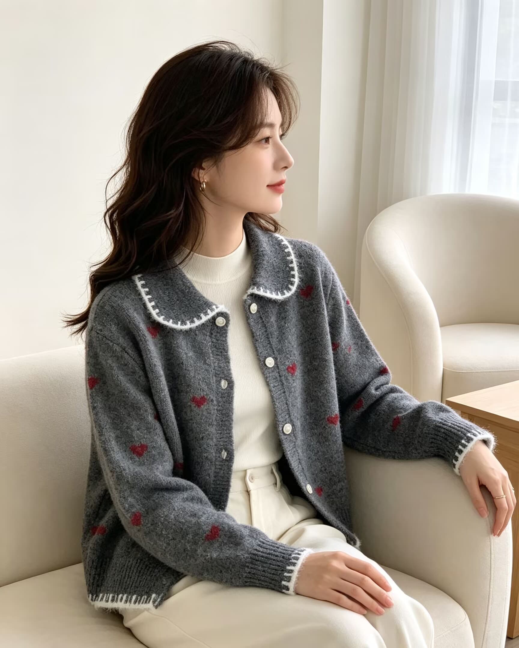 하트 니트 오픈 가디건 이른 가을 새로운 맨위 여성 한 부서 착용 가져 가라. 느긋한 패션 외국 가스 스웨터 코트 상세 이미지 7
