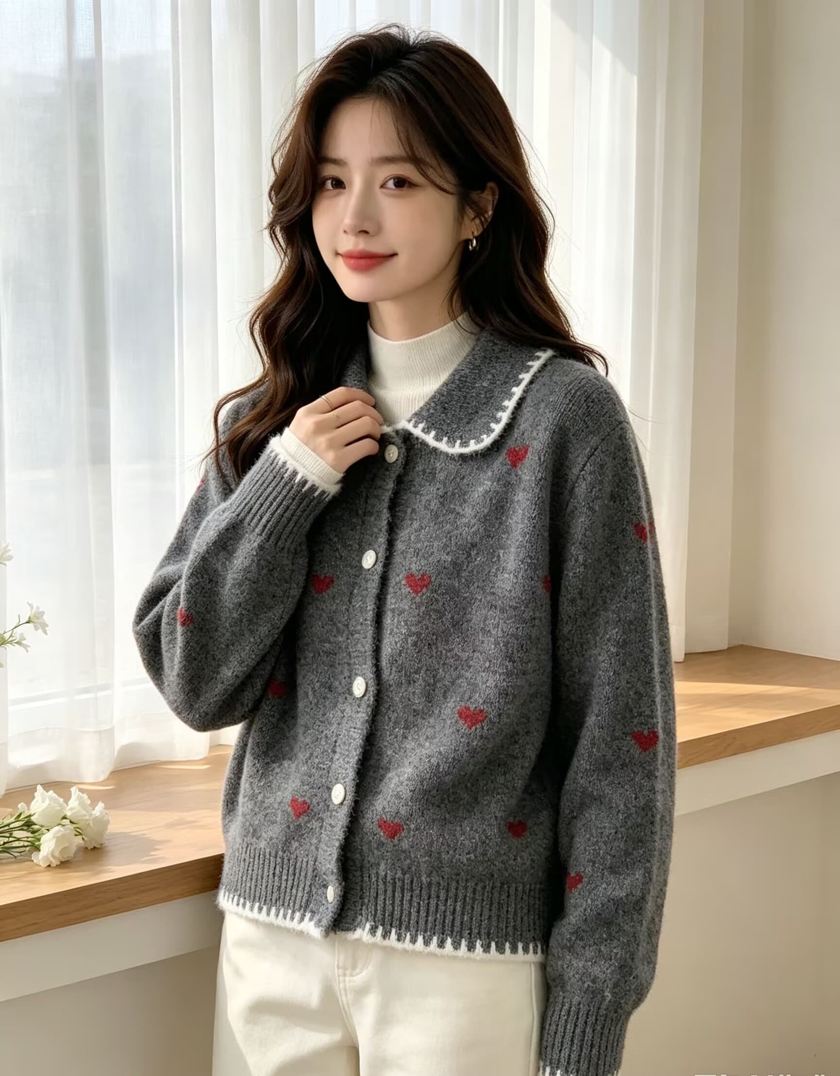 하트 니트 오픈 가디건 이른 가을 새로운 맨위 여성 한 부서 착용 가져 가라. 느긋한 패션 외국 가스 스웨터 코트 상세 이미지 9