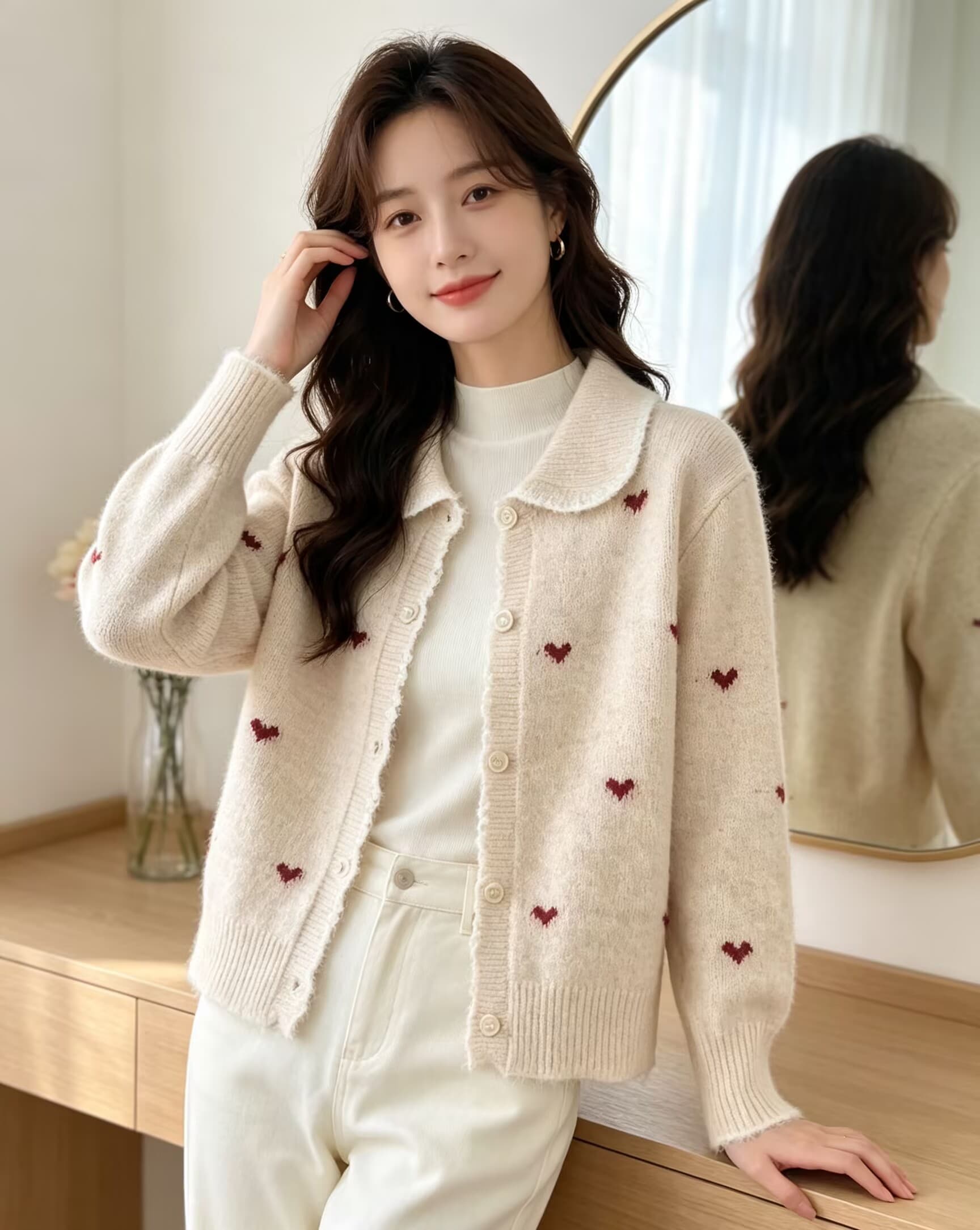 하트 니트 오픈 가디건 이른 가을 새로운 맨위 여성 한 부서 착용 가져 가라. 느긋한 패션 외국 가스 스웨터 코트 상세 이미지 11