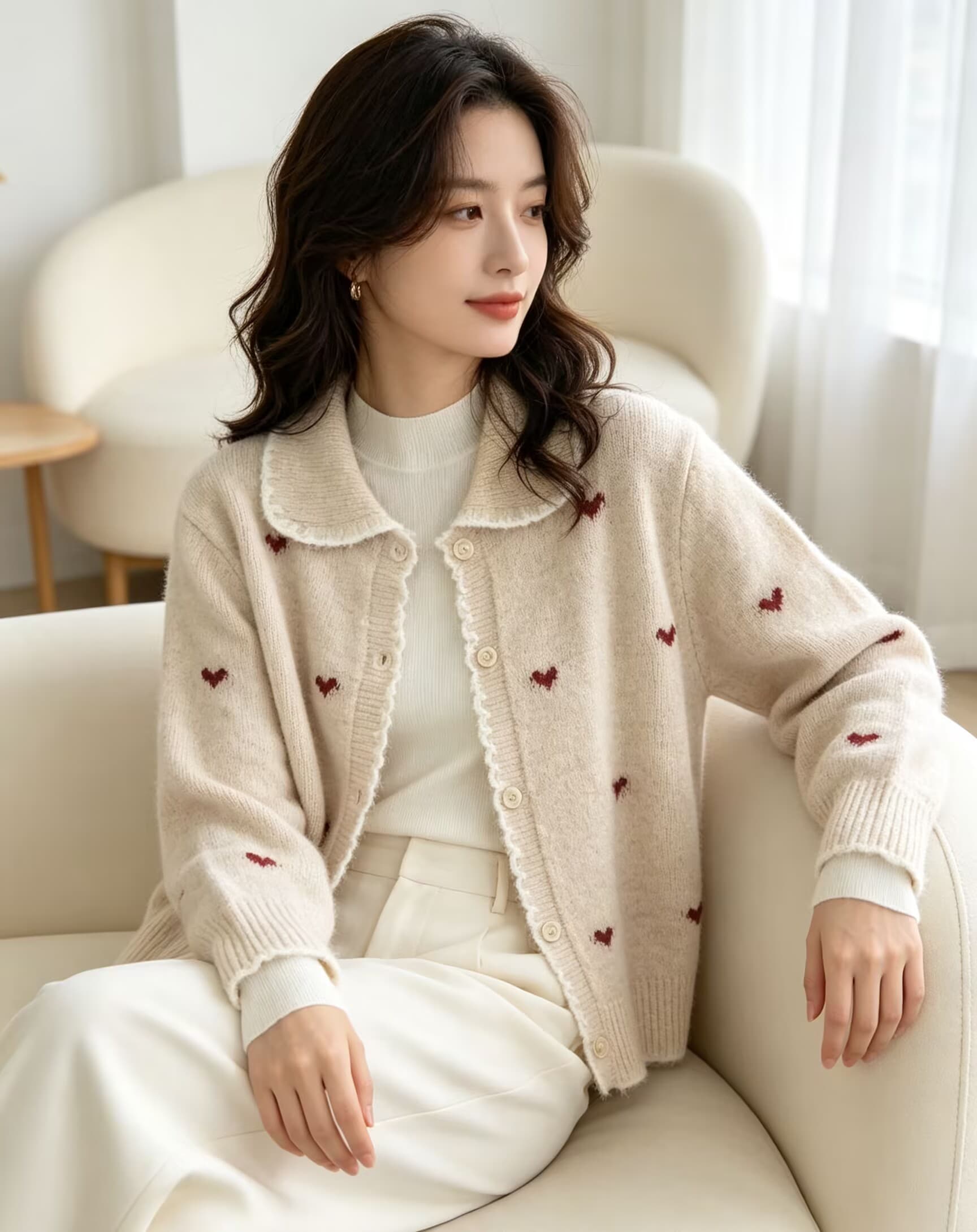 하트 니트 오픈 가디건 이른 가을 새로운 맨위 여성 한 부서 착용 가져 가라. 느긋한 패션 외국 가스 스웨터 코트 상세 이미지 12