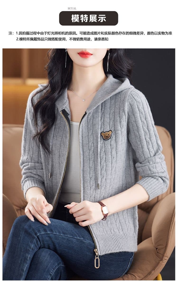 꽈배기 양모 오픈 가디건 여성 가을 겨울 새로운 니트 후드티 후드 패션 지퍼 두꺼운 스웨터 코트 상세 이미지 13