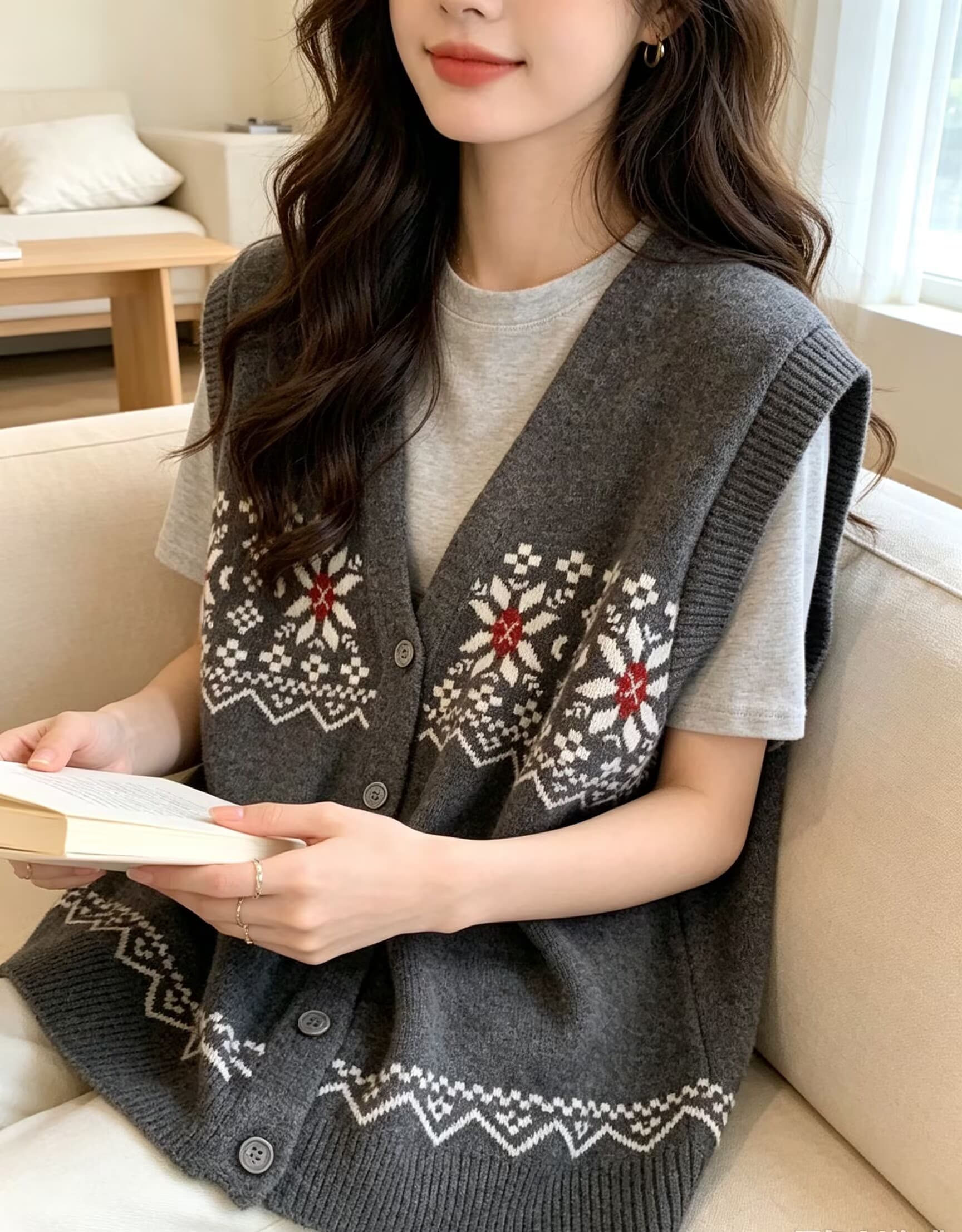V넥 니트 조끼 여자 민소매 어깨 조끼 외부 잡아라. 의류 얇은 스타일 카디건 봄 가을 새로운