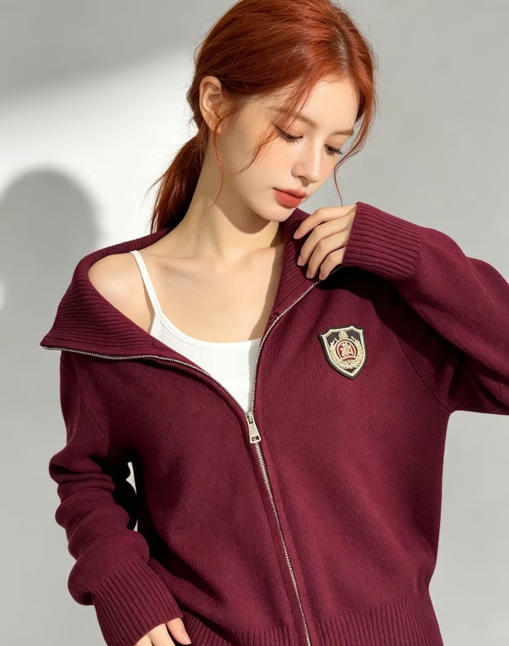 카운터 더블 지퍼 빅 칼라 오픈 가디건 여성 한 부서 루즈핏 느긋한 바람 디자인 센스 스웨터 코트 캐주얼 맨위 상세 이미지 23