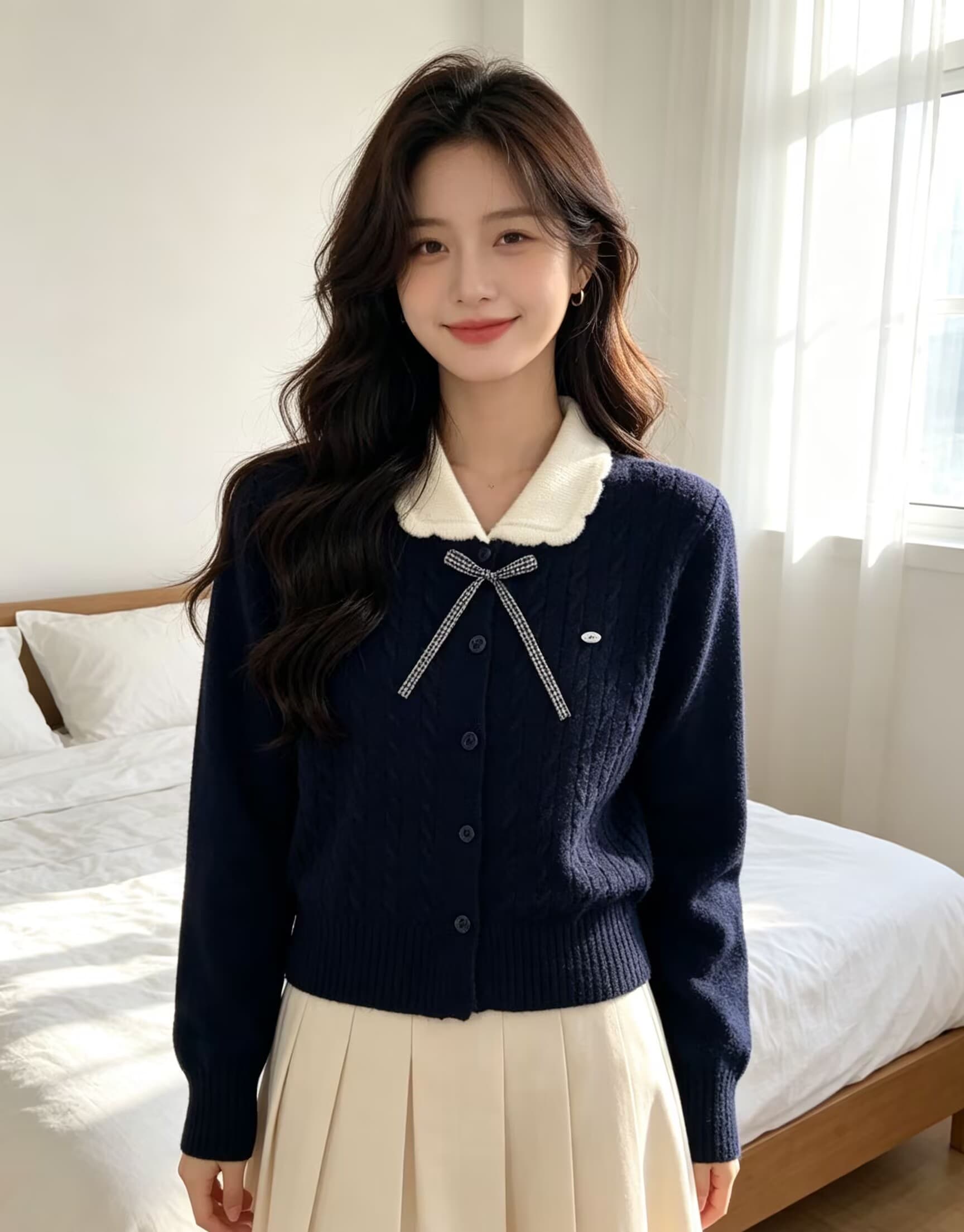 학원 스타일 나비 매듭 베이비 칼라 니트 오픈 가디건 여성 가을 새로운 슈퍼 화재 연령 감소 달콤함 맨위 스웨터 코트