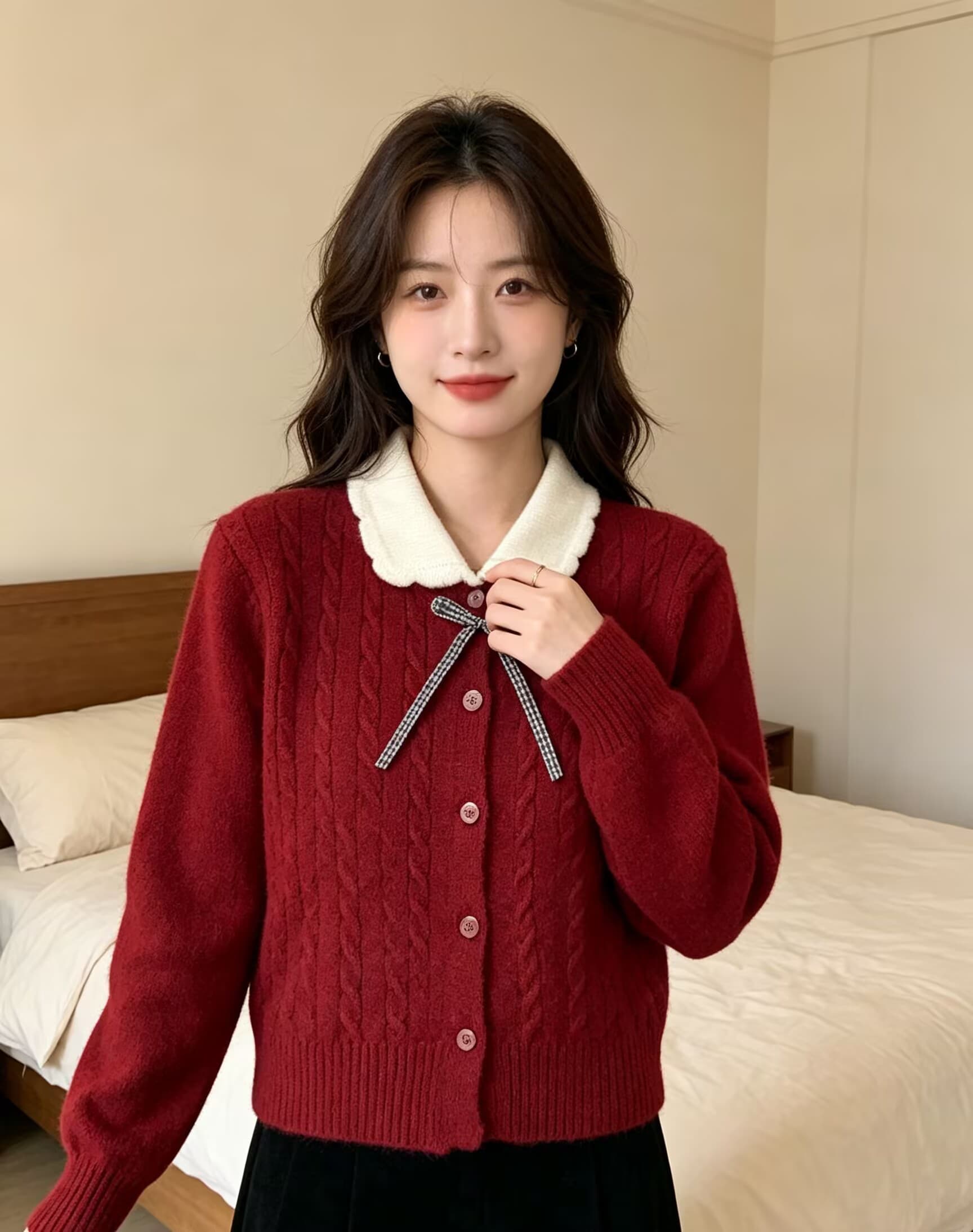 학원 스타일 나비 매듭 베이비 칼라 니트 오픈 가디건 여성 가을 새로운 슈퍼 화재 연령 감소 달콤함 맨위 스웨터 코트 상세 이미지 14