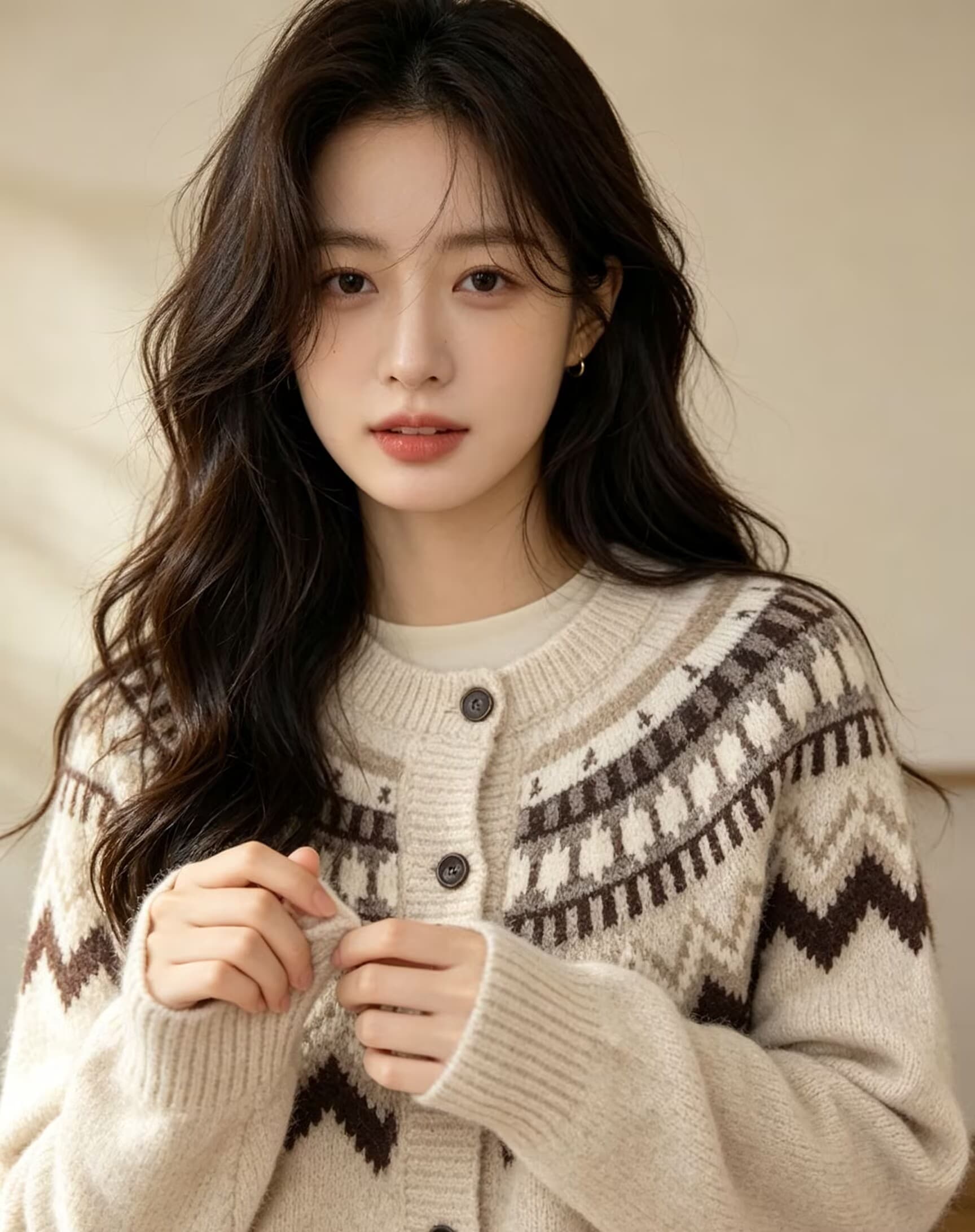 공정한 섬 라운드 넥 스웨터 여성 코트 가을 겨울 겨울 부드러운 찹쌀 루즈핏 느긋한 바람 니트 오픈 가디건 맨위 두꺼운 겨울 상세 이미지 6