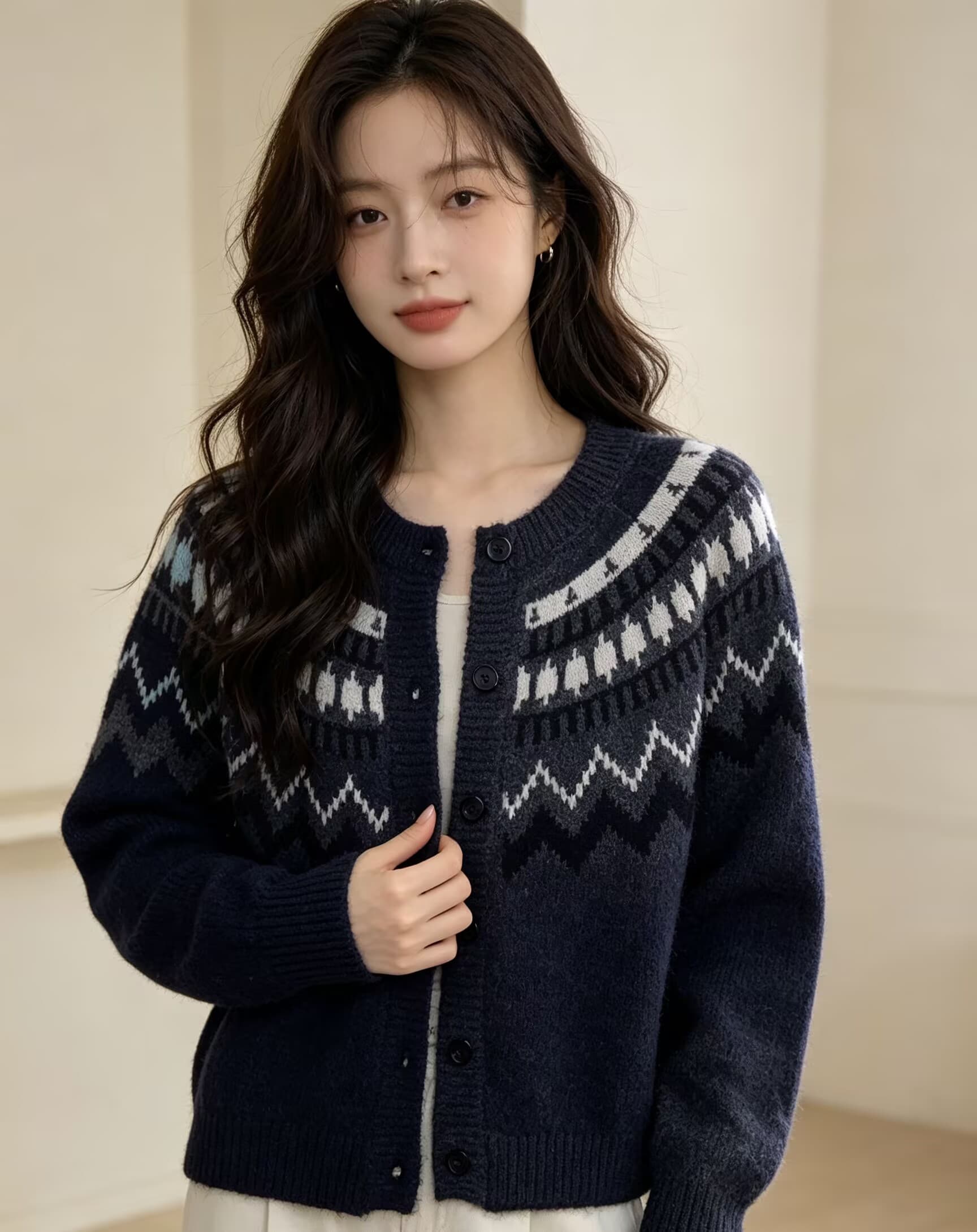 공정한 섬 라운드 넥 스웨터 여성 코트 가을 겨울 겨울 부드러운 찹쌀 루즈핏 느긋한 바람 니트 오픈 가디건 맨위 두꺼운 겨울 상세 이미지 17