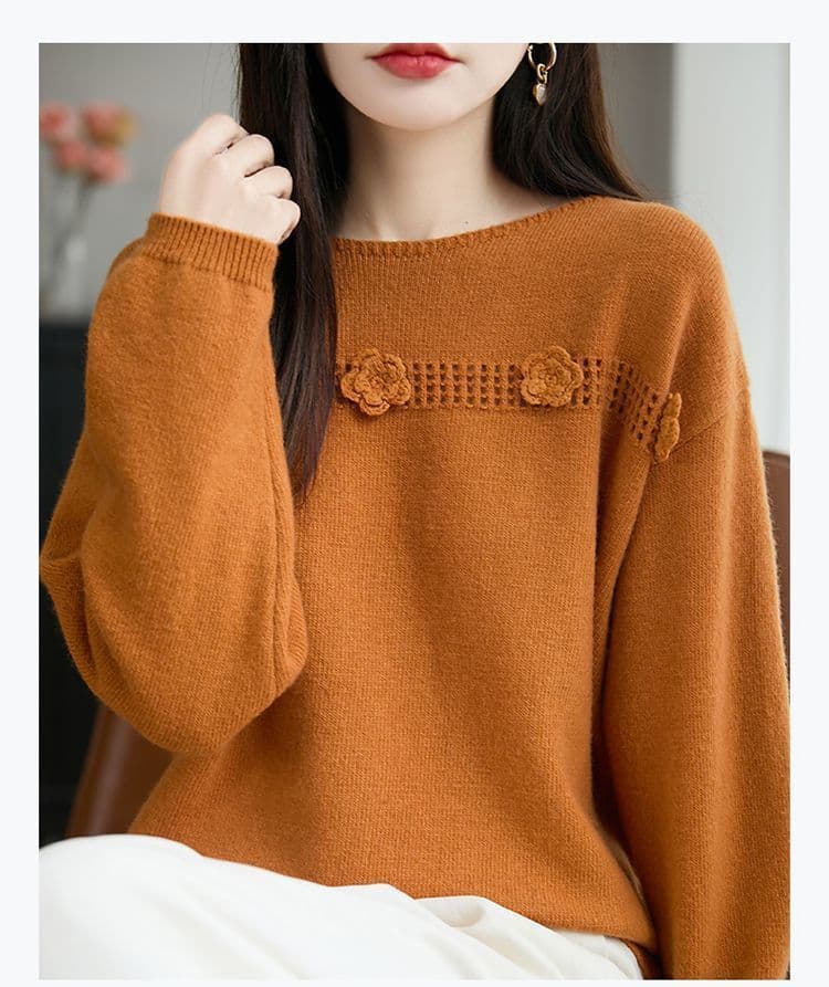 3 차원 꽃 홀로우 아웃 니트 스웨터 스웨터 여자 패션 외국 가스 빅 사이즈 여성 의류 봄 새로운 루즈핏 슬림해 보이는 맨위 상세 이미지 12