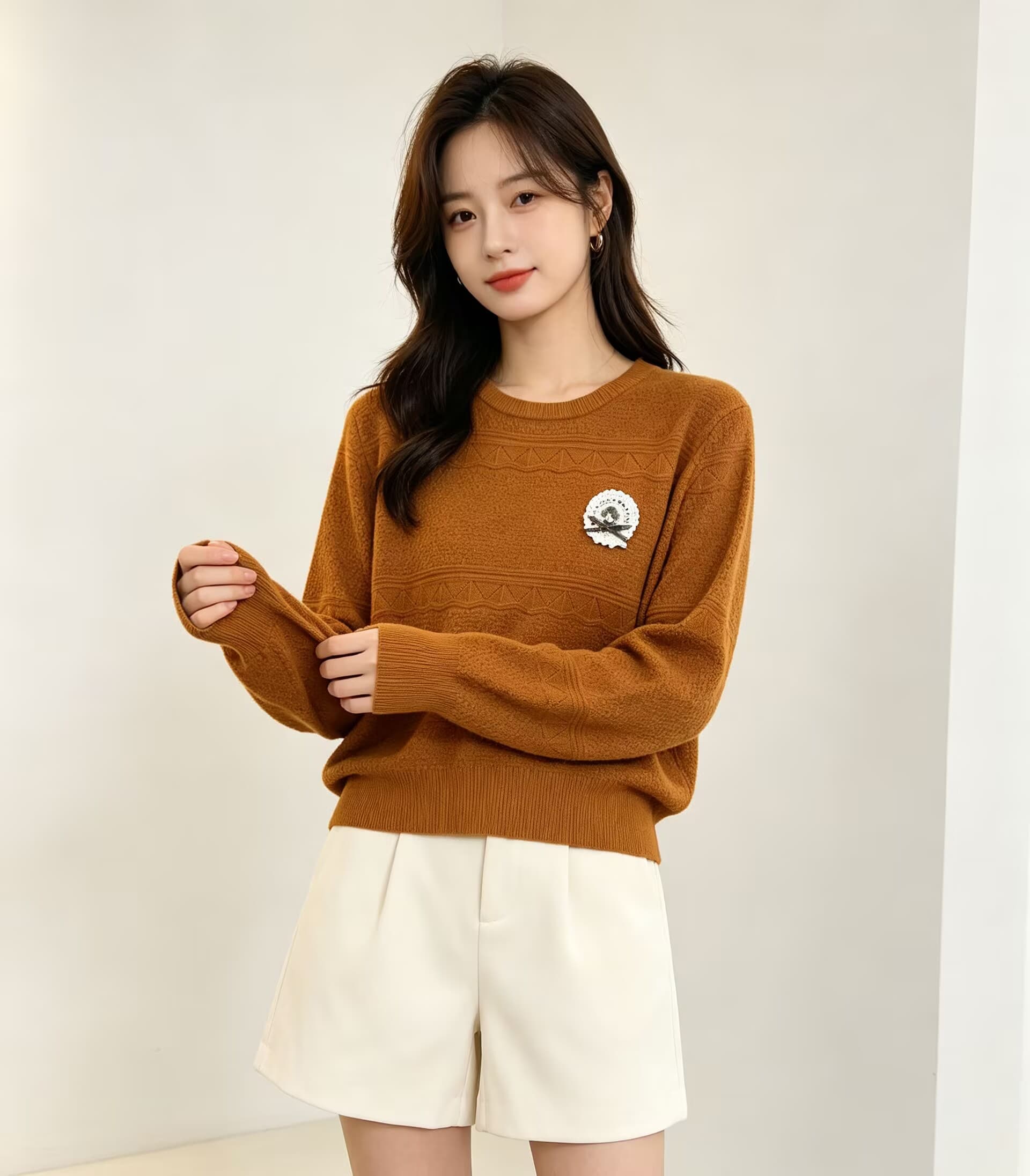 꽃 홀로우 아웃 스웨터 여자 이른 가을 풀오버 라운드 넥 니트 기본 셔츠 작은 키 달콤함 슈퍼 요정 맨위 상세 이미지 2