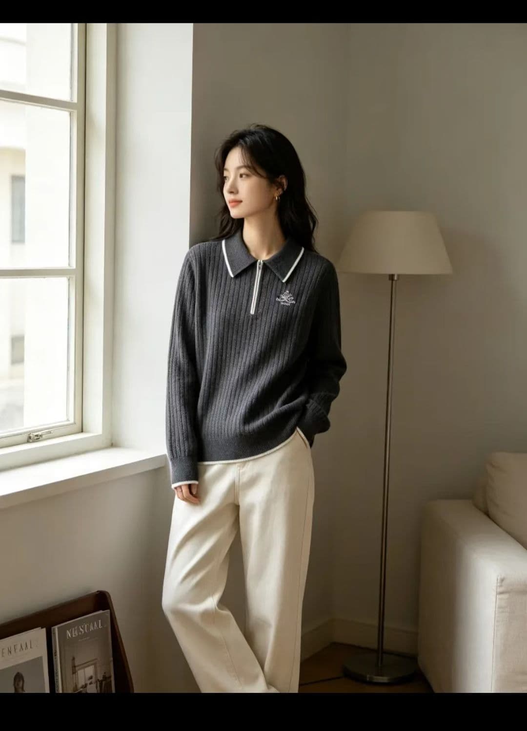 2026 새로운 한 부서 POLO 칼라 슬림해 보이는 다용도 니트 스웨터 상세 이미지 6