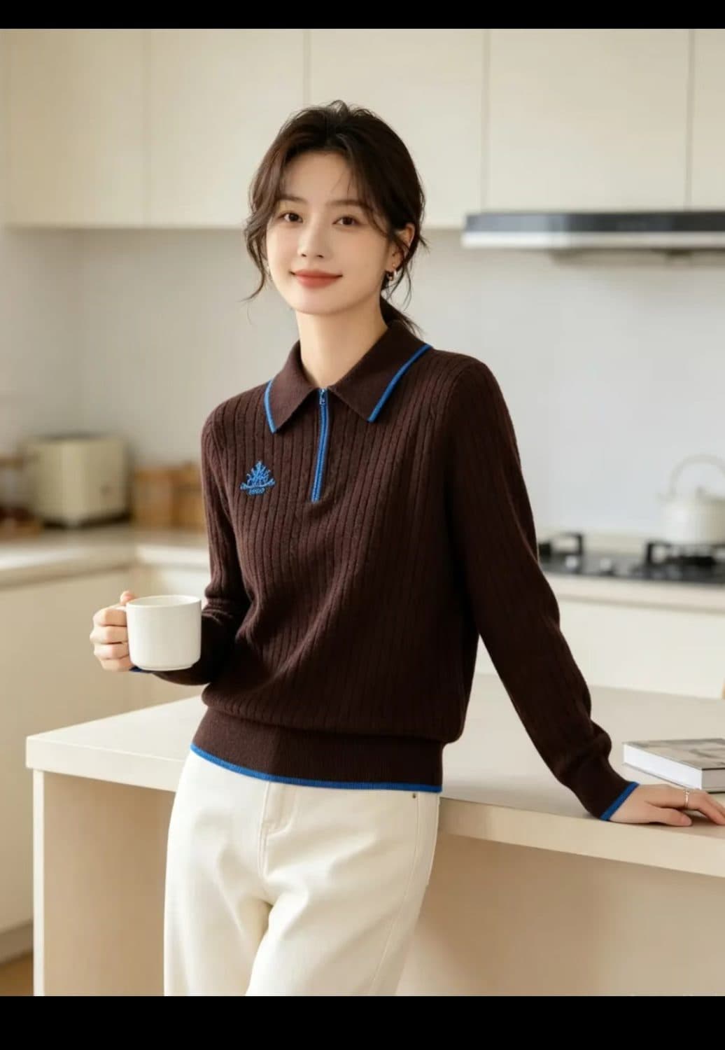 2026 새로운 한 부서 POLO 칼라 슬림해 보이는 다용도 니트 스웨터 상세 이미지 7
