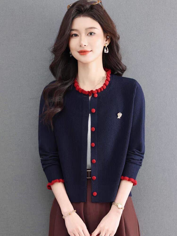 곰팡이 고리 스웨터 작은 외투 여성 가을 새로운 외부 가져 가라. 패션 작은 셔츠 쇼트 스타일 경기 치마 엄마 니트 오픈 가디건 이미지 2