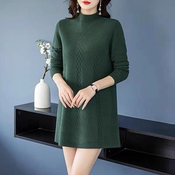 가을 겨울 새로운 반하이넥 카디건 두꺼운 스웨터 드레스 여자 중간 롱 코트 카디건 드레스 복장 상세 이미지 2