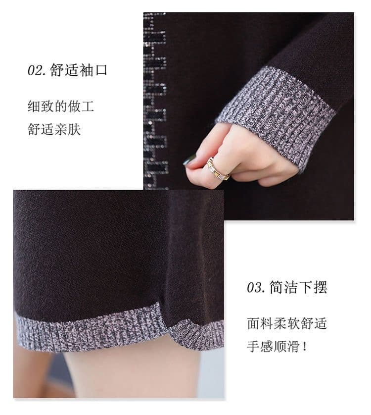 비료 추가 XL 루즈핏 표지 배 중년 여자 중간 롱 코트 스웨터 가을 겨울 새로운 라운드 넥 다용도 만나는 스웨터 드레스 상세 이미지 7