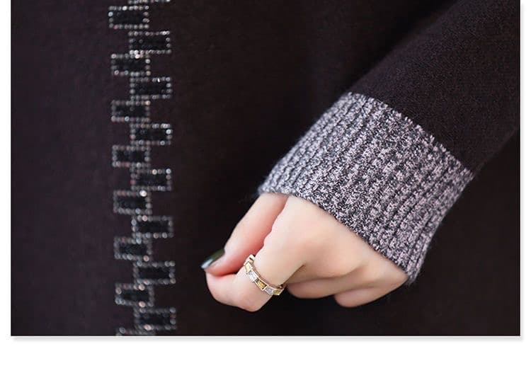 비료 추가 XL 루즈핏 표지 배 중년 여자 중간 롱 코트 스웨터 가을 겨울 새로운 라운드 넥 다용도 만나는 스웨터 드레스 상세 이미지 18