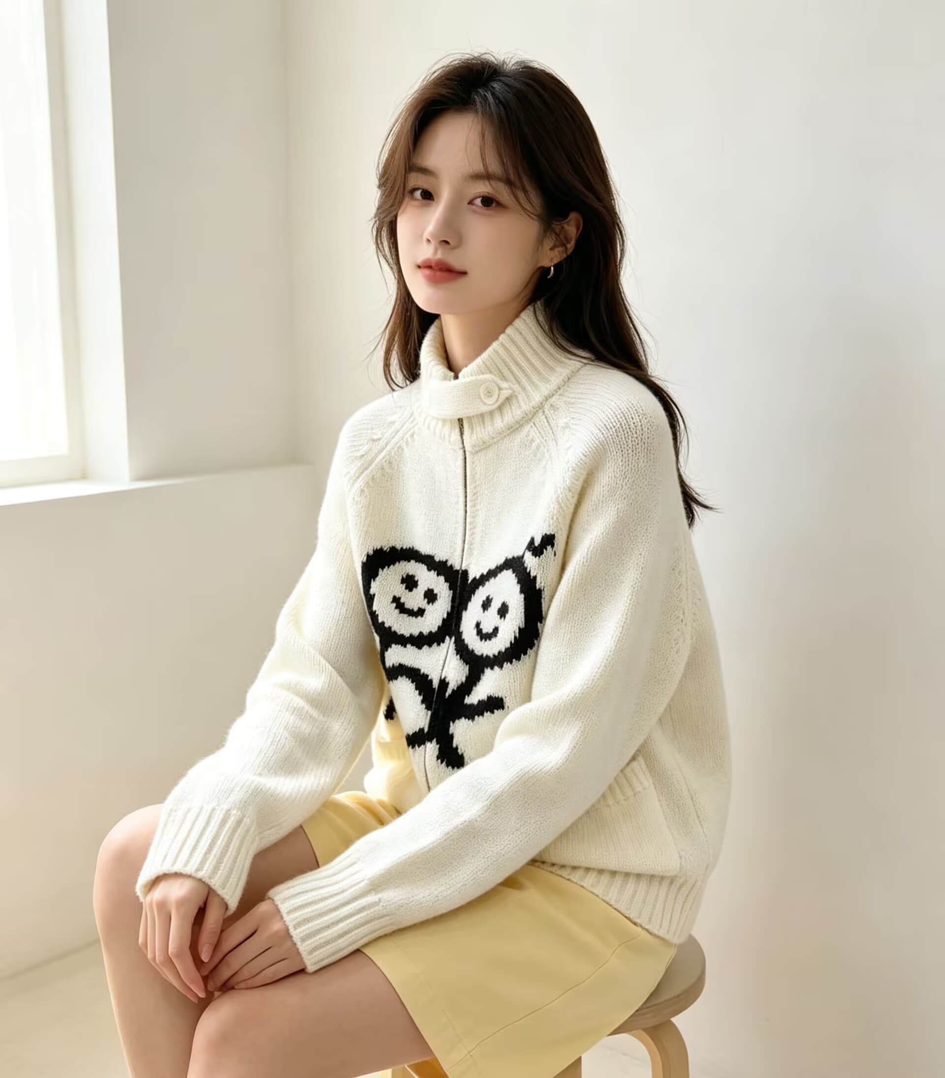 한 부서 작은 대중 무대 로드 중 재미있는 작은 남자 자카드 더블 주머니 스탠드 칼라 쇼트 스타일 지퍼 니트 카디건 코트 남녀 상세 이미지 12
