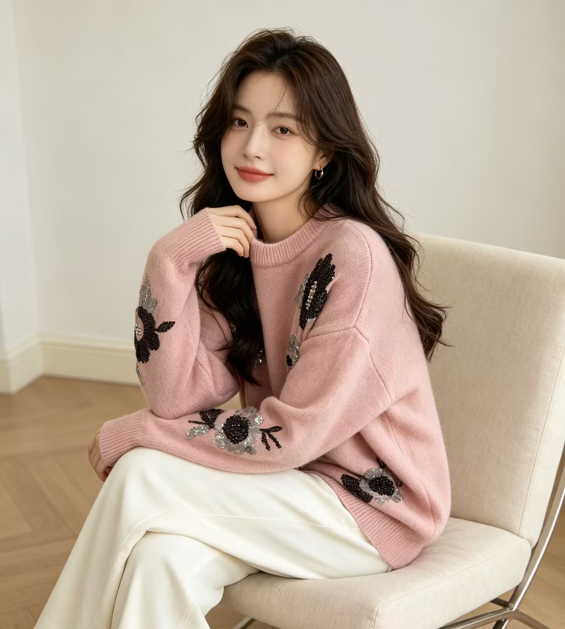 무거운 작업 스팽글 자카드 니트 기본 셔츠 스웨터 여자 봄 가을 2026 빅 사이즈 지방 mm 올해 인기 폭발 맨위 상세 이미지 10