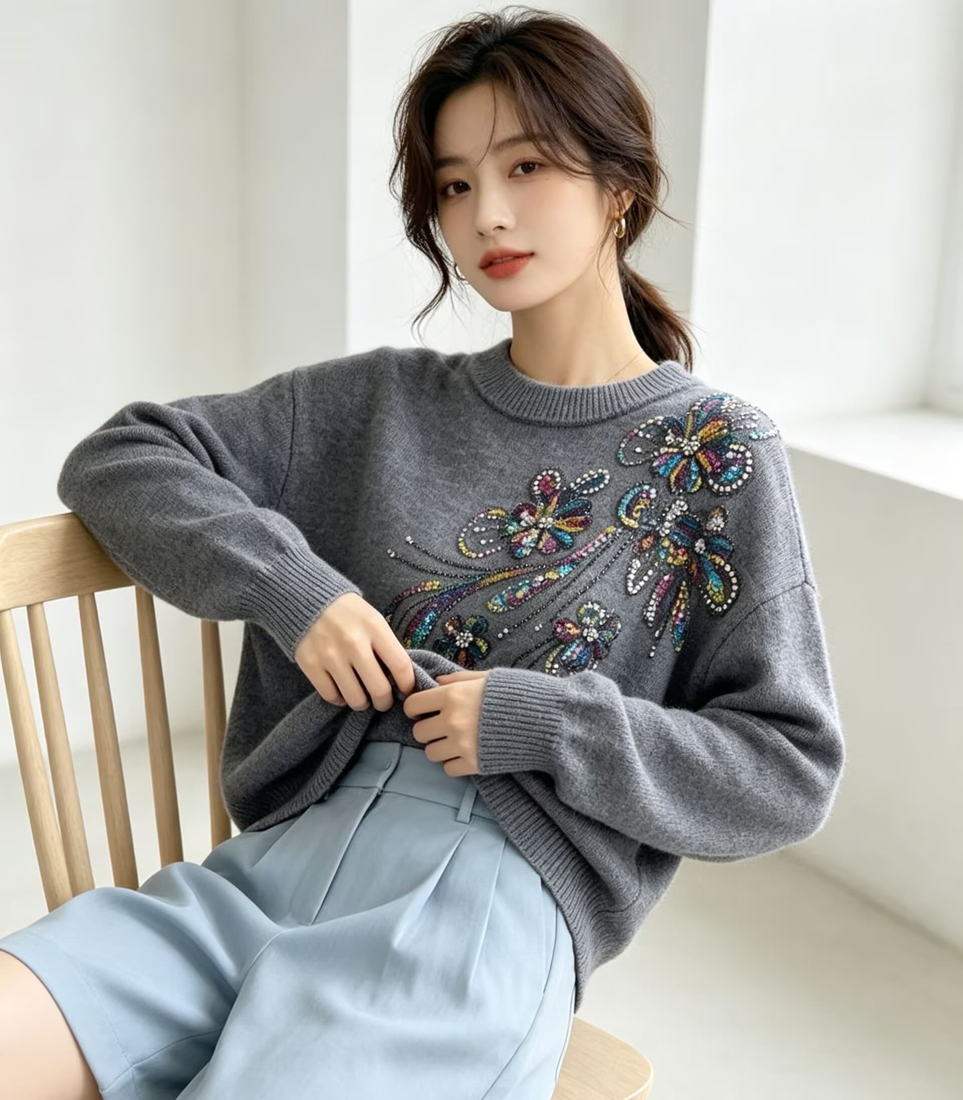 2026 가을 겨울 새로운 패션 다용도 슬림해 보이는 니트 스웨터 여성 디자인 센스 무거운 작업 자수 작은 대중 스웨터 맨위 상세 이미지 13