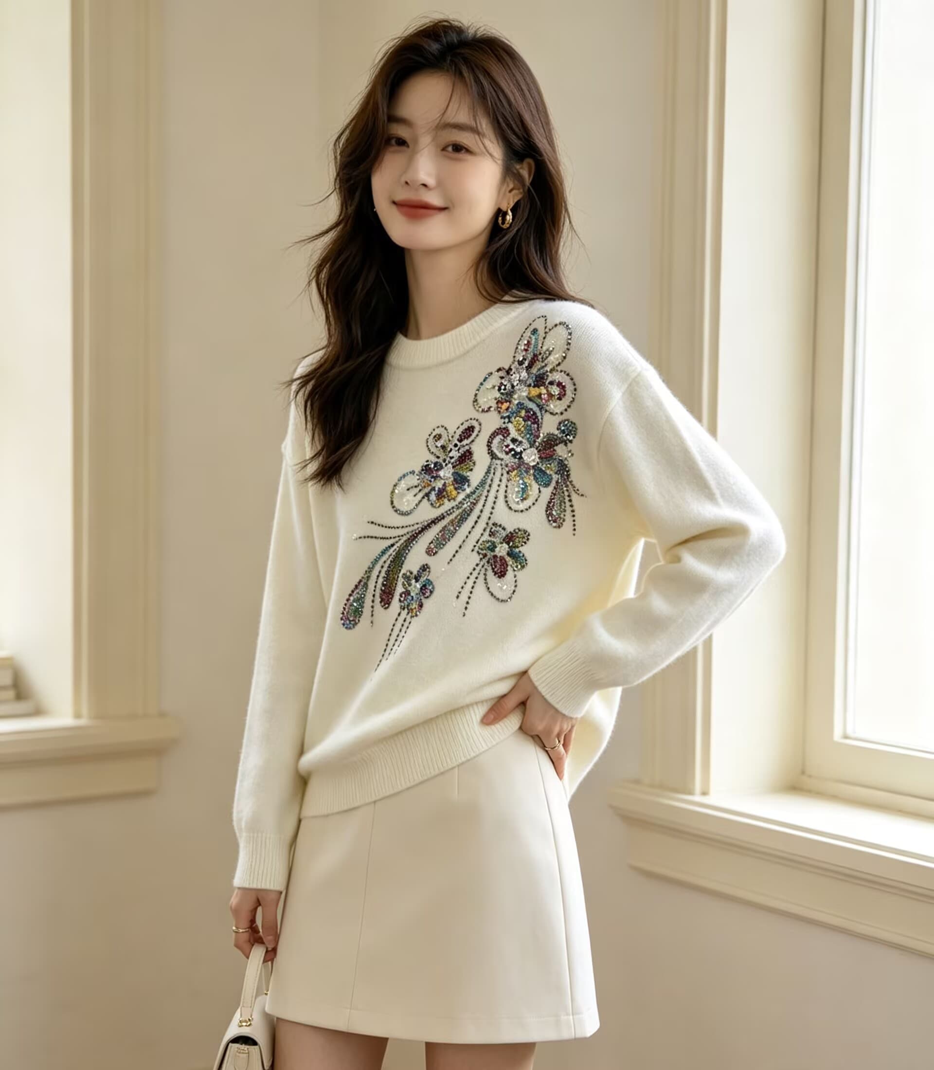 2026 가을 겨울 새로운 패션 다용도 슬림해 보이는 니트 스웨터 여성 디자인 센스 무거운 작업 자수 작은 대중 스웨터 맨위 상세 이미지 20