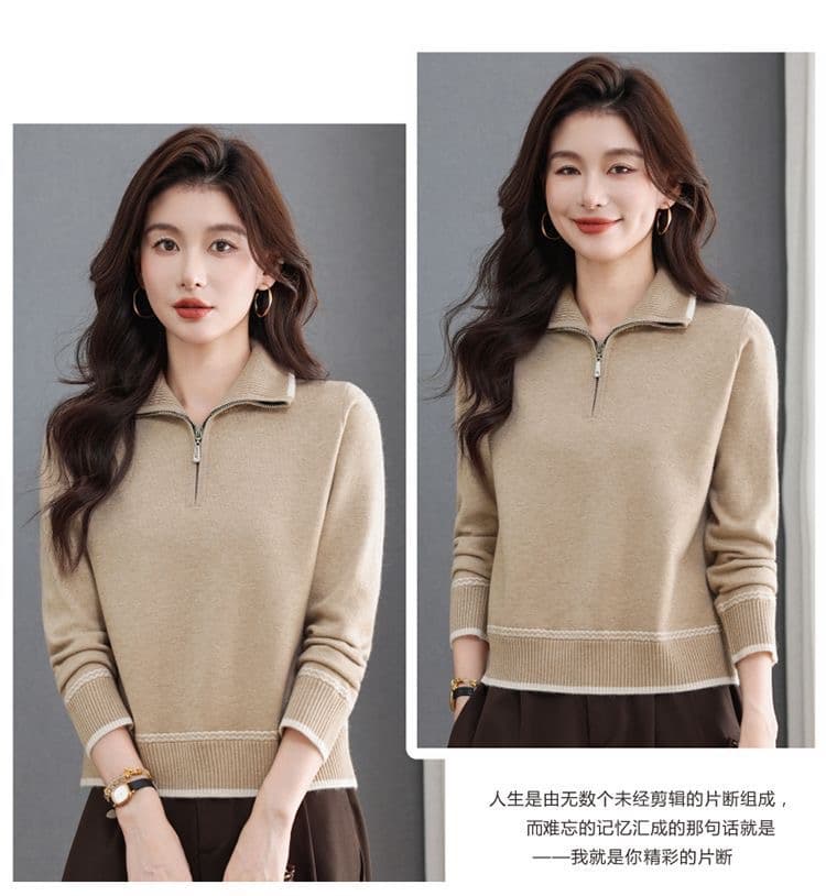 대외 무역 섹션 카디건 여성 의류 가을 겨울철 새로운 지퍼 폴로 칼라 스웨터 루즈핏 쇼트 스타일 니트 기본 셔츠 트렌디 상세 이미지 13