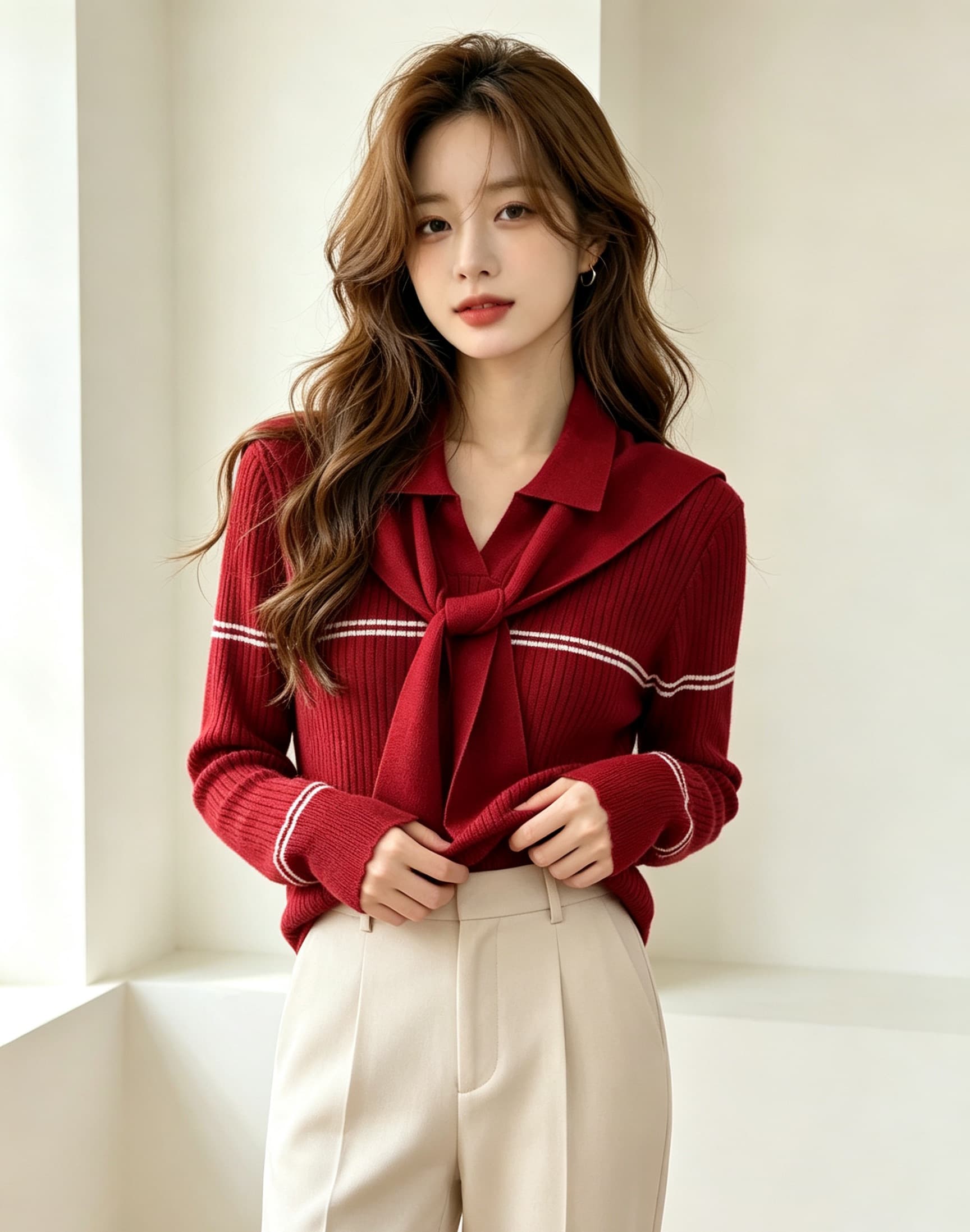 한 부서 학원 스타일 긴팔 POLO 칼라 스트라이프 니트 스웨터 여성 가을 새로운 몸매 가꾸기 슬림해 보이는 다용도 티셔츠 맨위 상세 이미지 4
