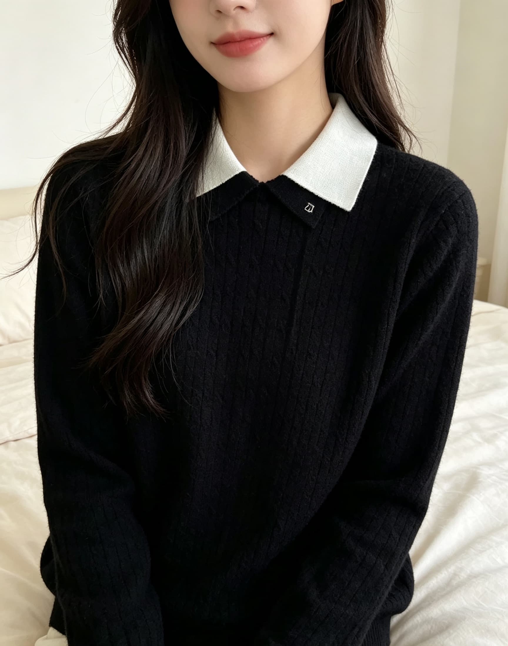 한 부서 레트로 카키 색 긴팔 니트 스웨터 여성 2026 가을 새로운 고유 한 아름다운 POLO 칼라 맨위 상세 이미지 10