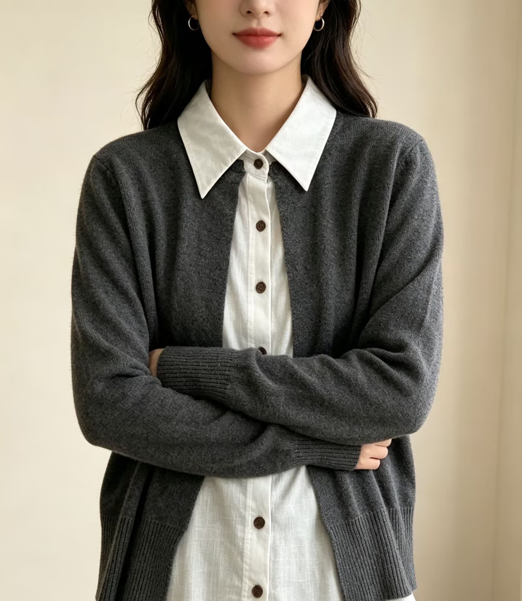 한국 스타일 빛 럭셔리 바람 셔츠 패치워크 폴로 칼라 페이크 레이어드 긴팔 니트 스웨터 여성 가을 싱글 줄 버튼 다용도 출퇴근 맨위 상세 이미지 9