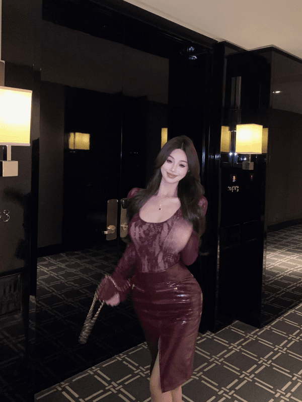 실사 명문 여성 바람 레이스 u 칼라 몸매 가꾸기 허리 수축 맨위 PU 가죽 트임 하이웨이스트 고급 반신 스커트 상세 이미지 14