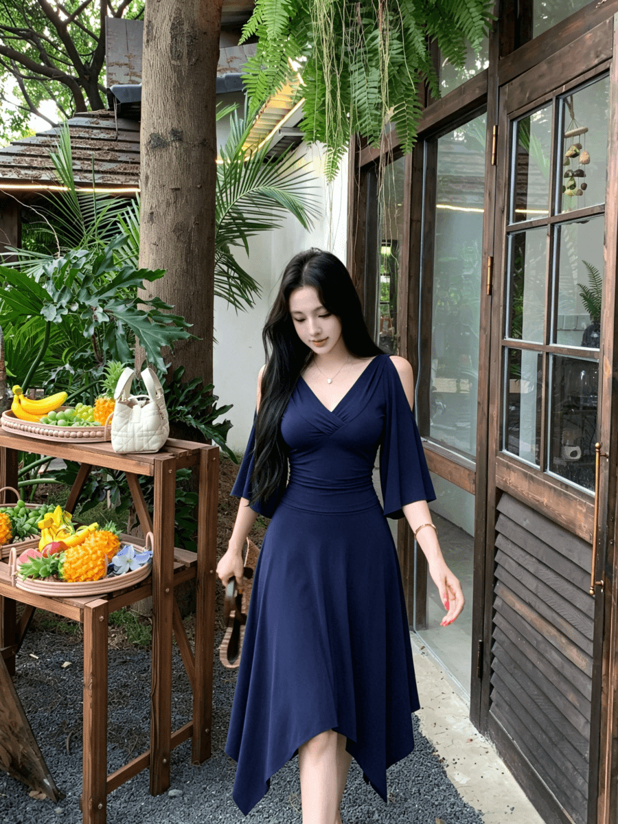 실사 프랑스식 순수한 욕망 휴가 바람 해변가 오프숄더 V넥 맨위 슬림해 보이는 하이웨이스트 반신 스커트 투피스 세트 상세 이미지 13