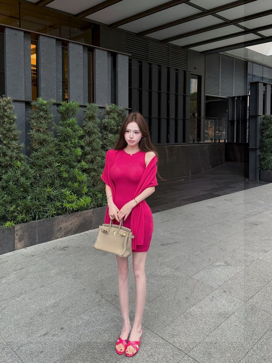 실사 한국 로얄 자매 여름 디자인 센스 허리 수축 슬림해 보이는 라운드 넥 순수한 욕망 드레스 숄 상세 이미지 12