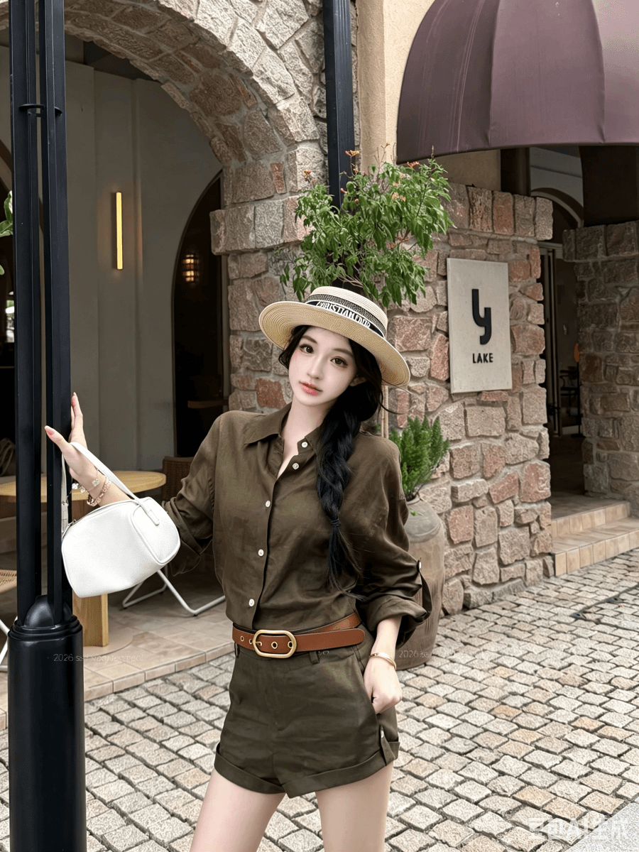 실사 남양 오래된 돈 바람 느긋한 셔츠 볼륨 측면 반바지 세트