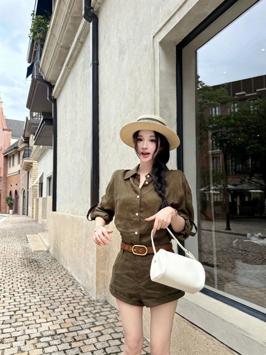 실사 남양 오래된 돈 바람 느긋한 셔츠 볼륨 측면 반바지 세트 상세 이미지 5