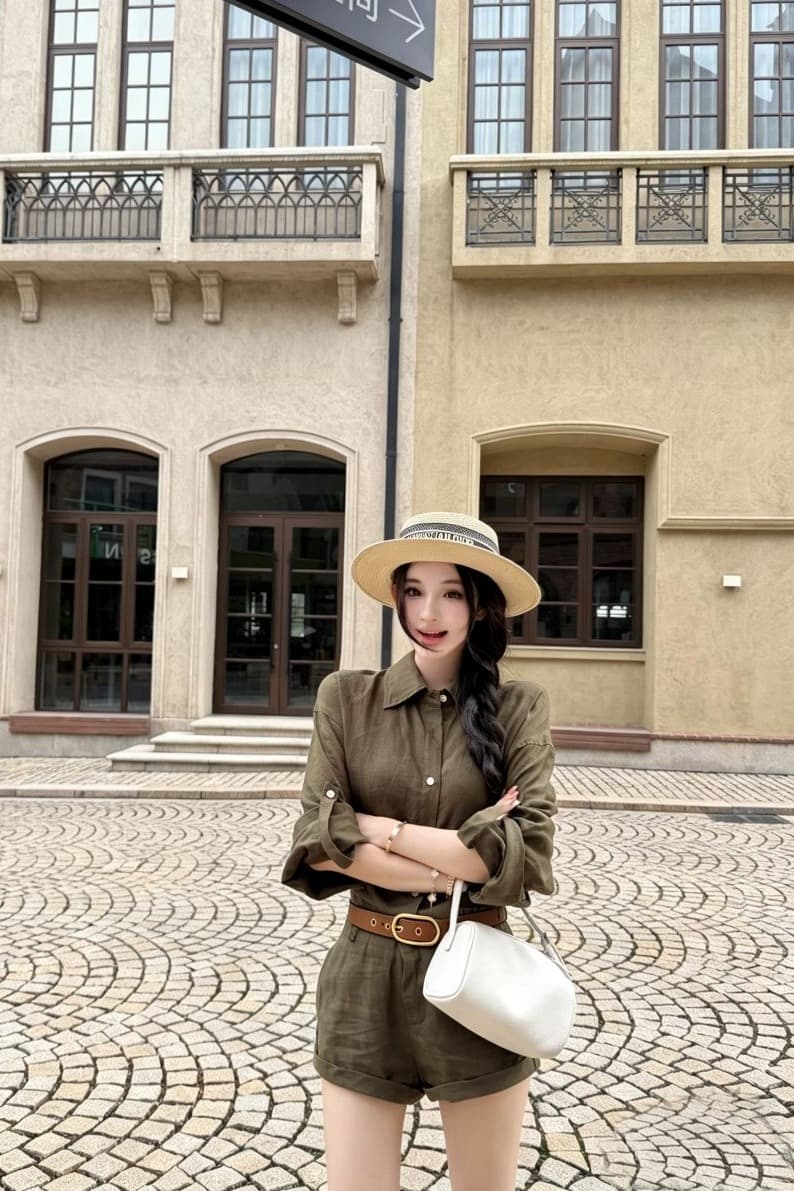 실사 남양 오래된 돈 바람 느긋한 셔츠 볼륨 측면 반바지 세트 이미지 5
