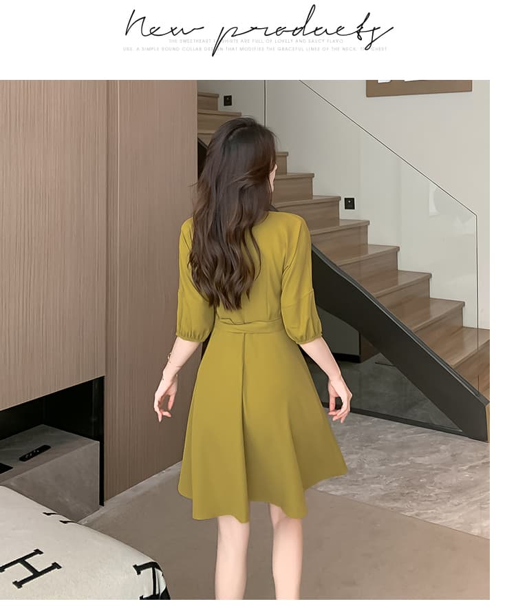 드레스 허리 수축 슬림해 보이는 품격 2026 년 새로운 여름 치마 프랑스식 레트로 작은 정사각형 칼라 첫사랑 치마 상세 이미지 19