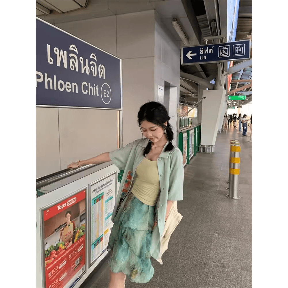 아메리칸 레트로 디자인 센스 작은 대중 프린트 반신 스커트 여성 여름 새로운 다용도 불규칙 높은 품질 중간 길이 스커트 이미지 5