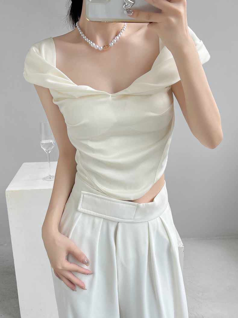 순수한 욕망 분위기 센스 오프숄더 반팔 여성 셔츠 여름 디자인 센스 달콤한 매운맛 오프숄더 Chic 이미지 4