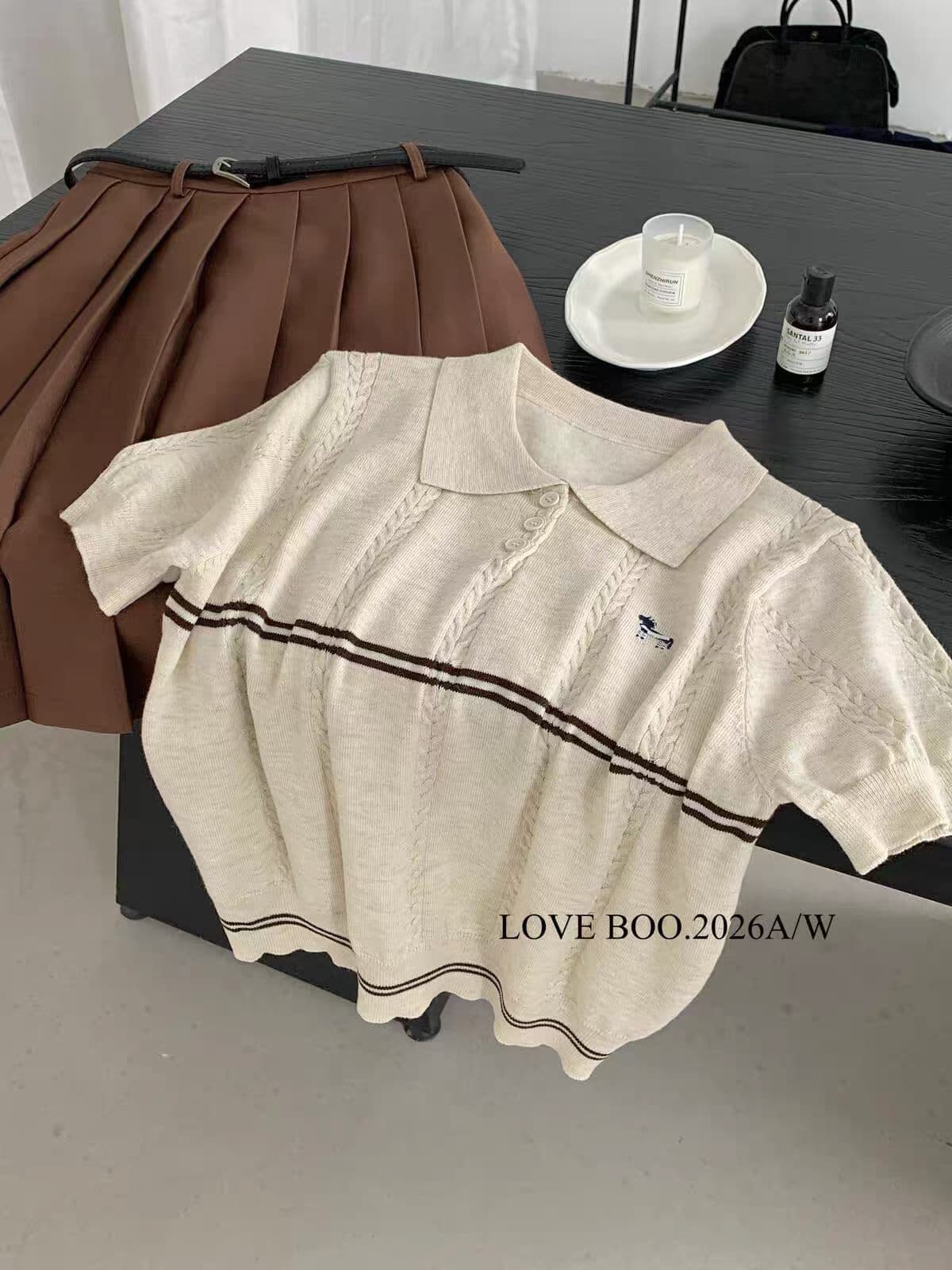 가을 켜기 새로운 강아지 자수 polo 반팔 니트 스웨터 이미지 4