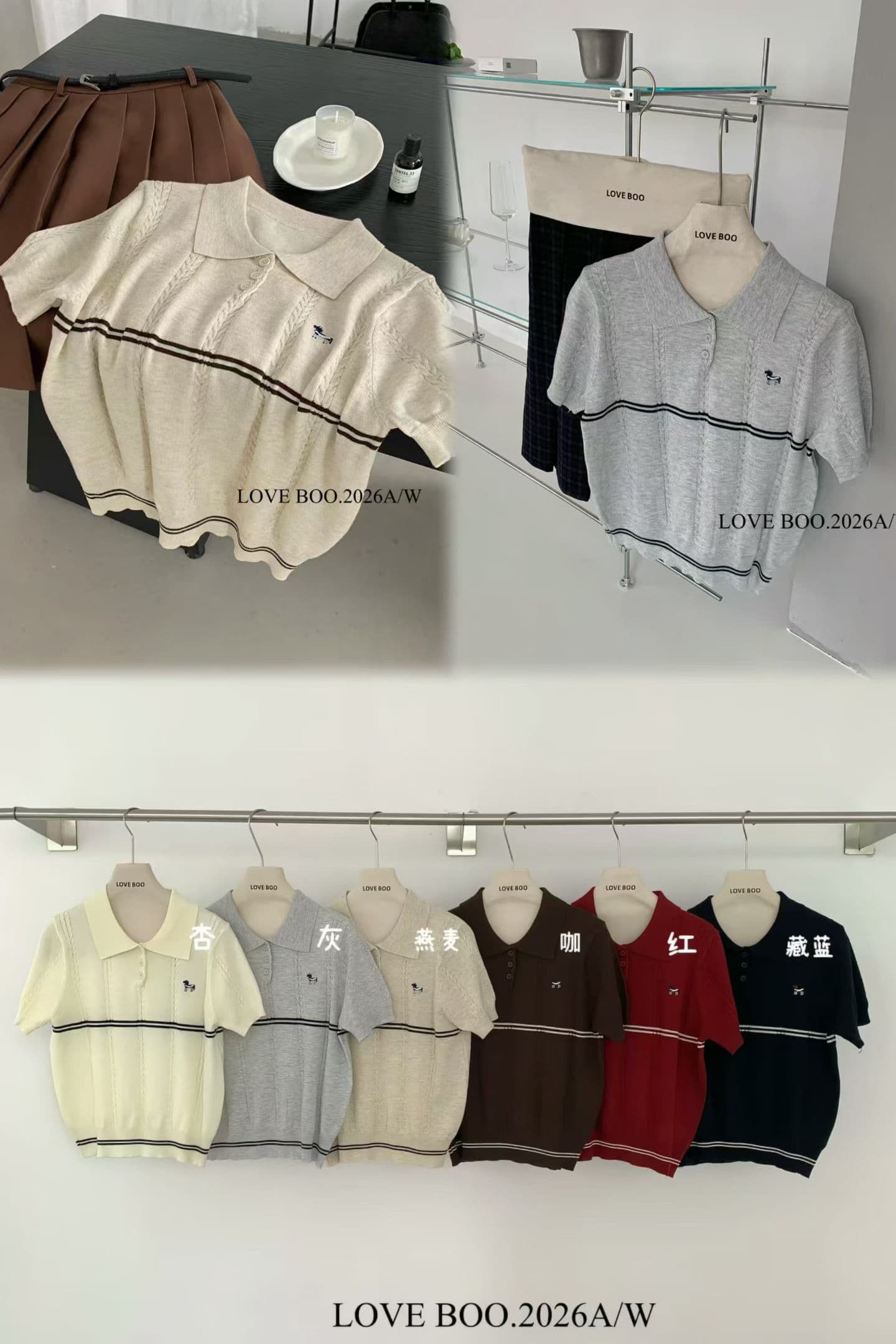 가을 켜기 새로운 강아지 자수 polo 반팔 니트 스웨터 상세 이미지 5
