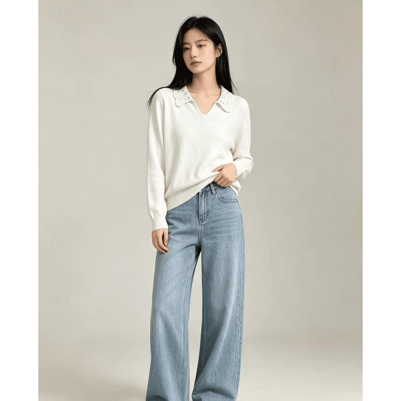 2026 가을 새로운 베이비 칼라 부드러운 바람 달콤함 연령 감소 슬림해 보이는 예쁜 스웨터 니트 스웨터 이미지 5